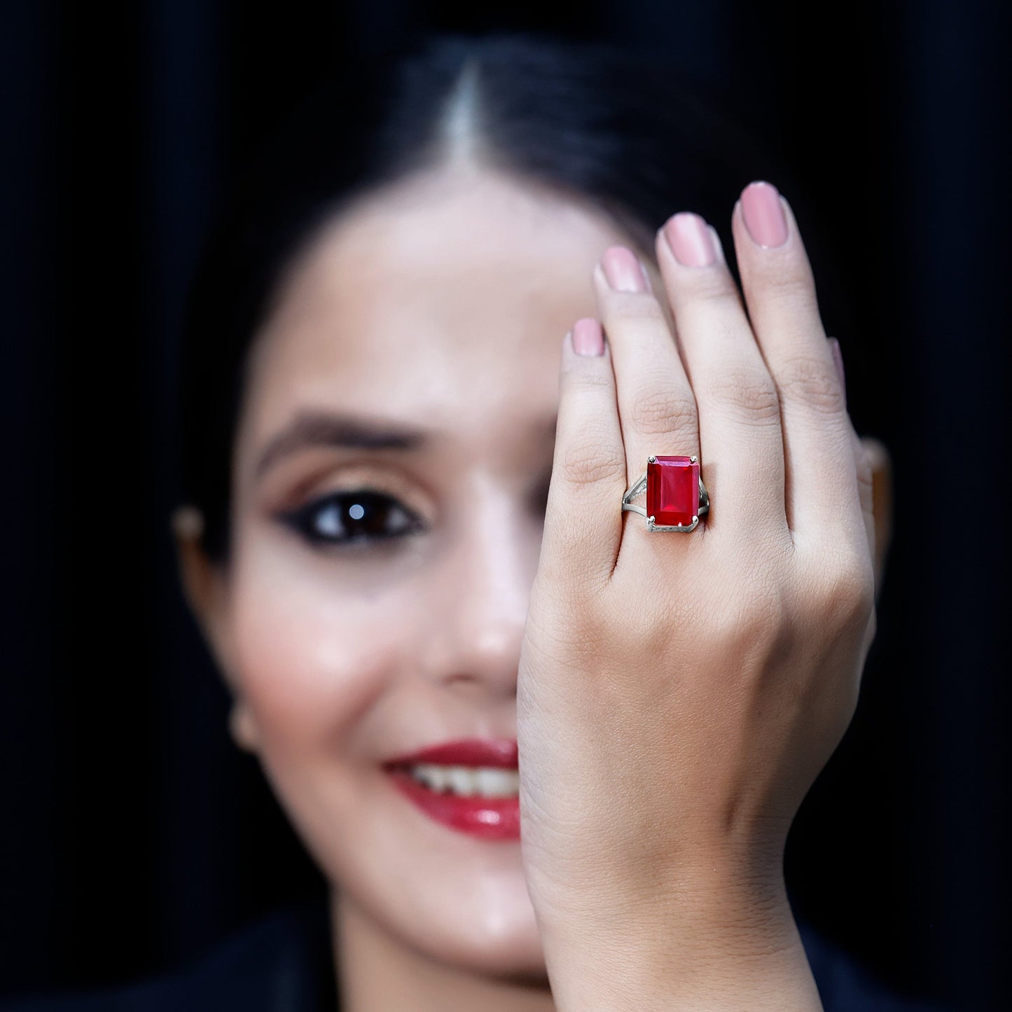 Lab Grown Ruby 5 Carat Emerald Cut Engagement Ring with Split Shank