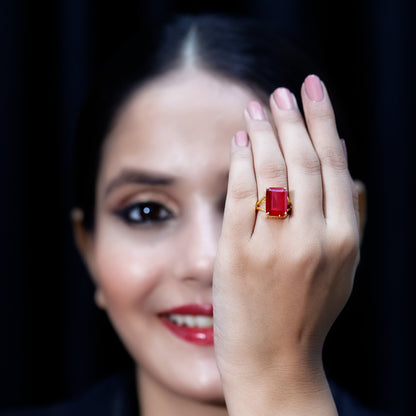 Lab Grown Ruby 5 Carat Emerald Cut Engagement Ring with Split Shank