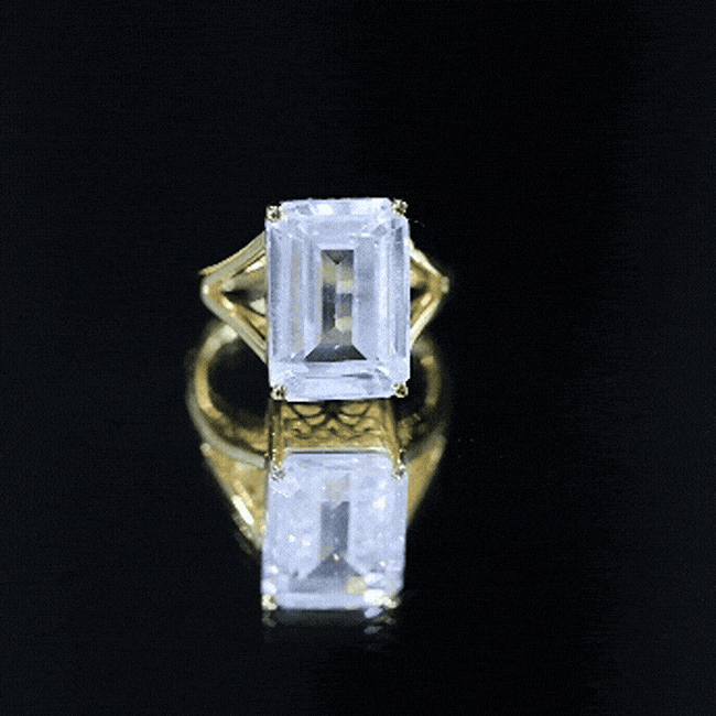 Certified 9 Carat Emerald Cut Cubic Zirconia Engagement Ring in Silver