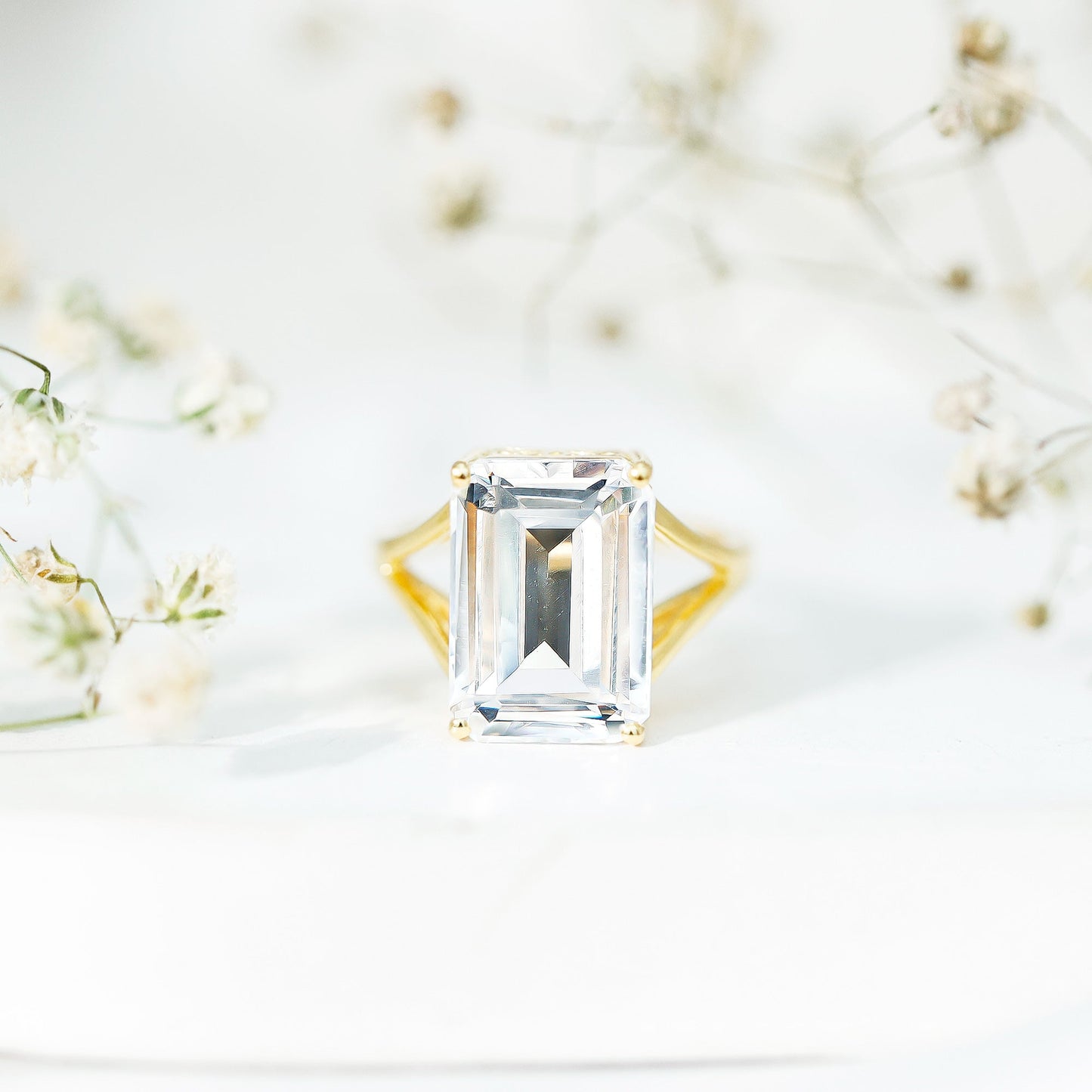 Certified 9 Carat Emerald Cut Cubic Zirconia Engagement Ring in Silver