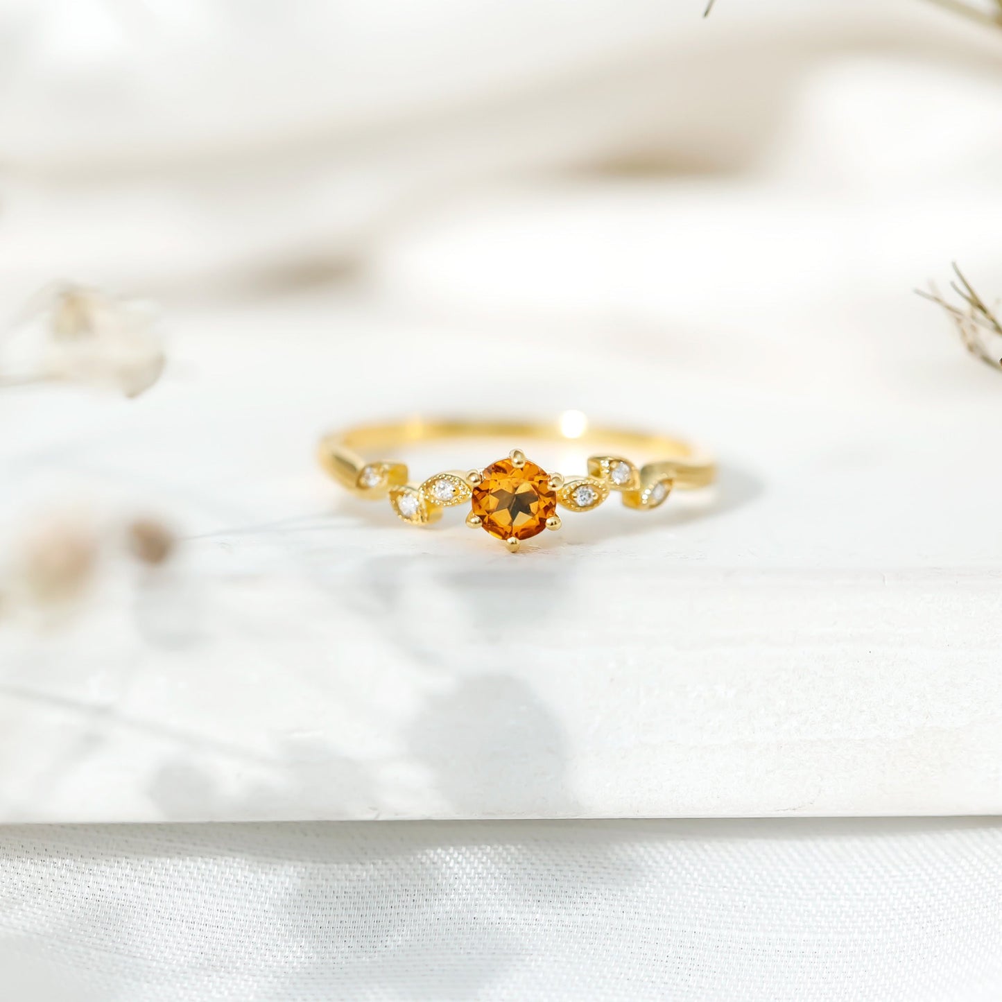 Nature Inspired Citrine and Diamond Proposal Ring for Her