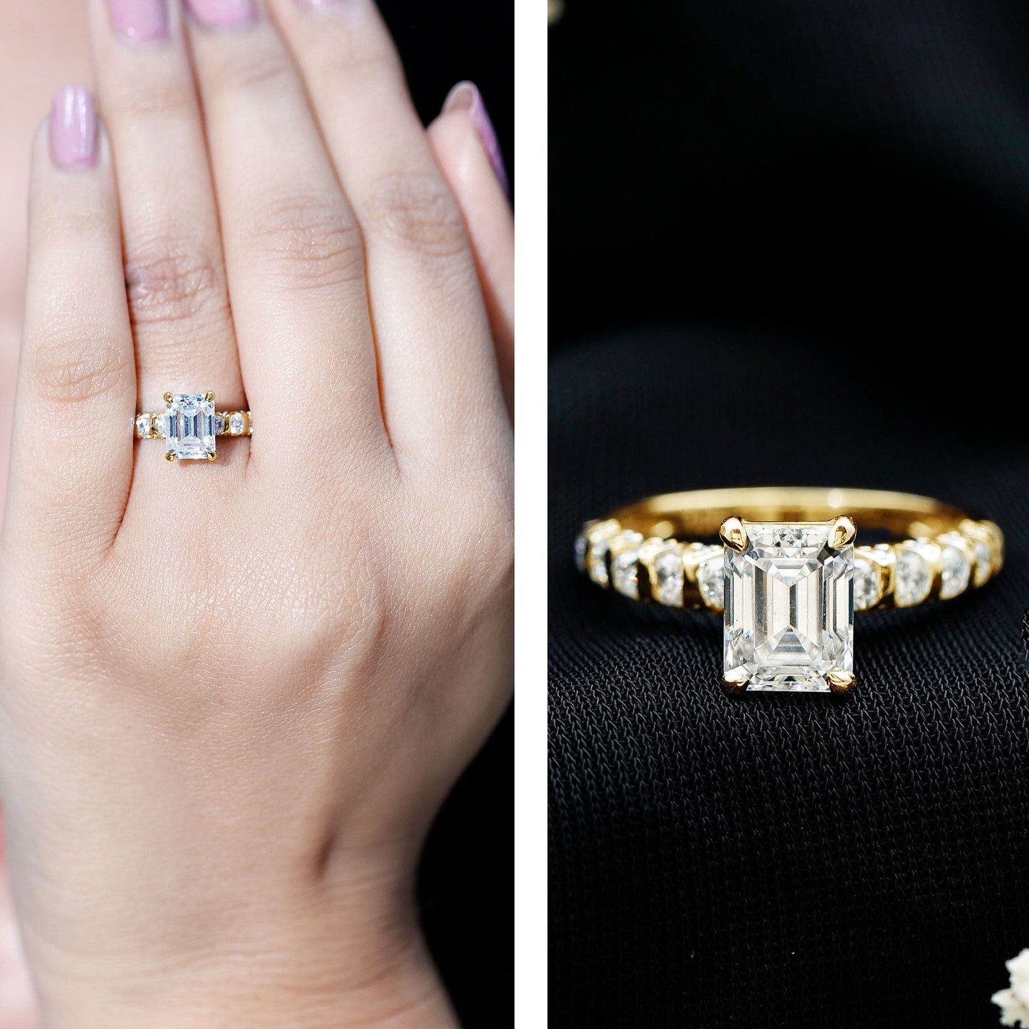 1.8 Carat Emerald Cut Lab Grown Diamond Engagement Ring with Accent