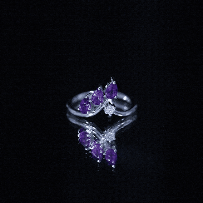 Real Pear Shaped Amethyst and Diamond Ring For Women