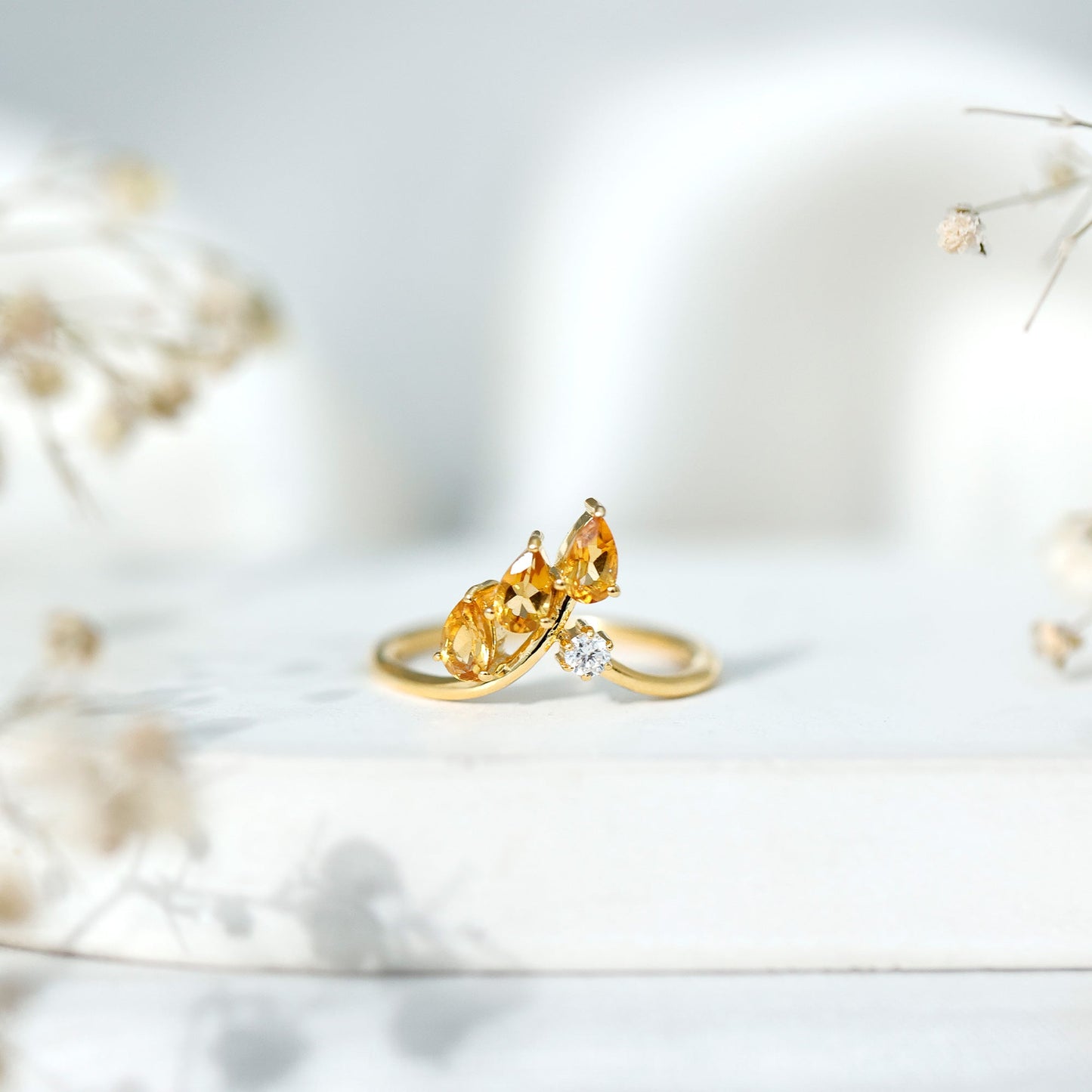 Certified Pear Shaped Citrine Ring Guard with Lab Diamond