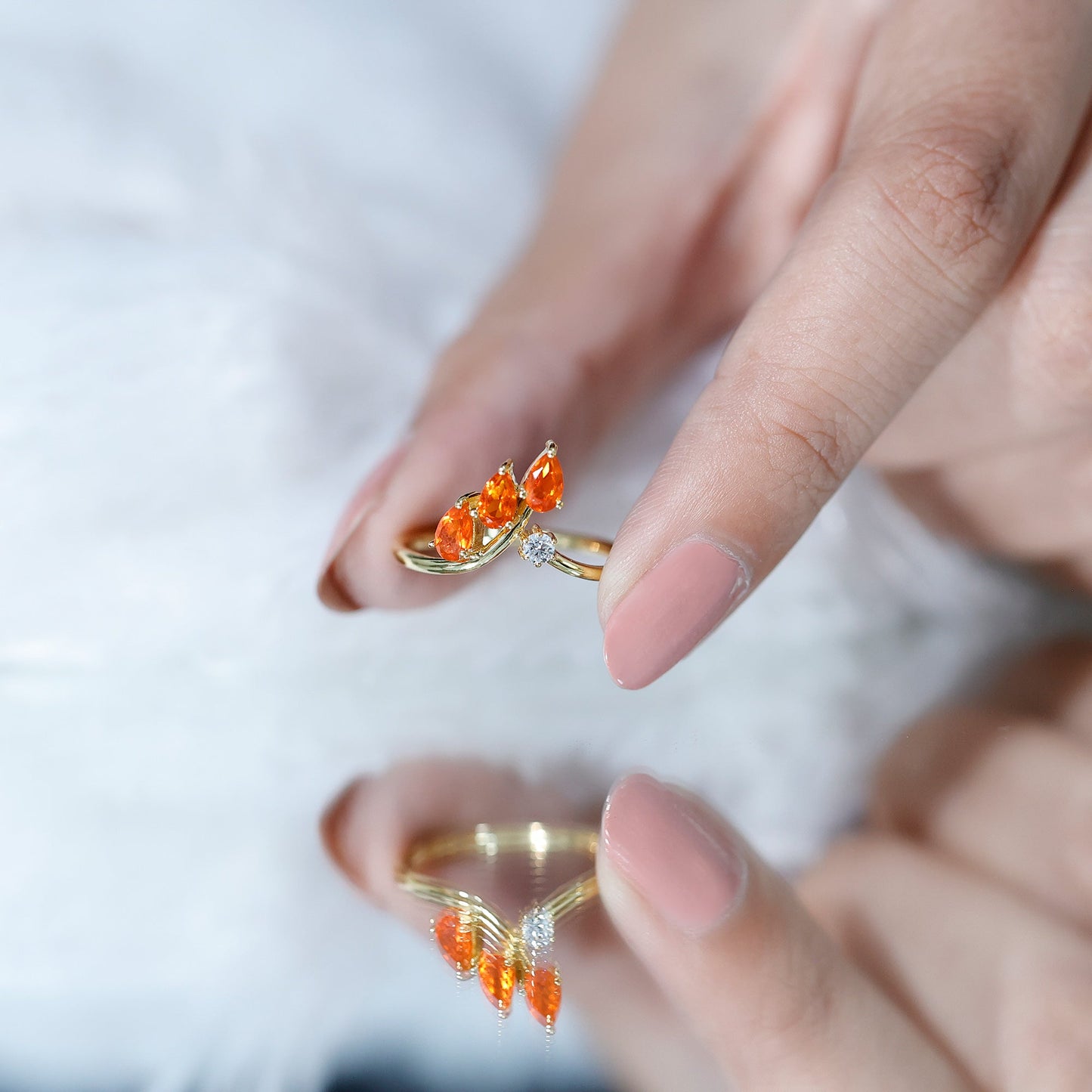 Pear Shaped Fire Opal Stackable Ring with Lab Grown Diamond