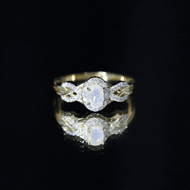 Genuine Ethiopian Opal and Diamond Oval Engagement Ring