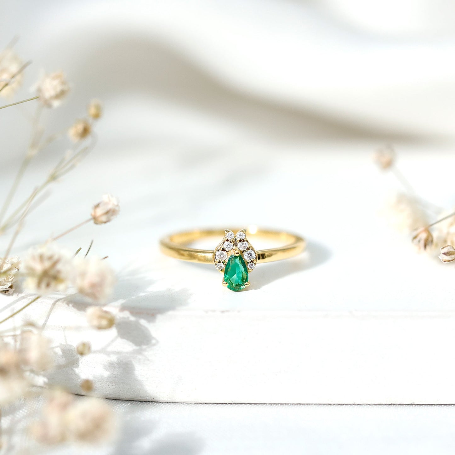 Womens Lab Grown Emerald and Diamond Promise Ring in Silver