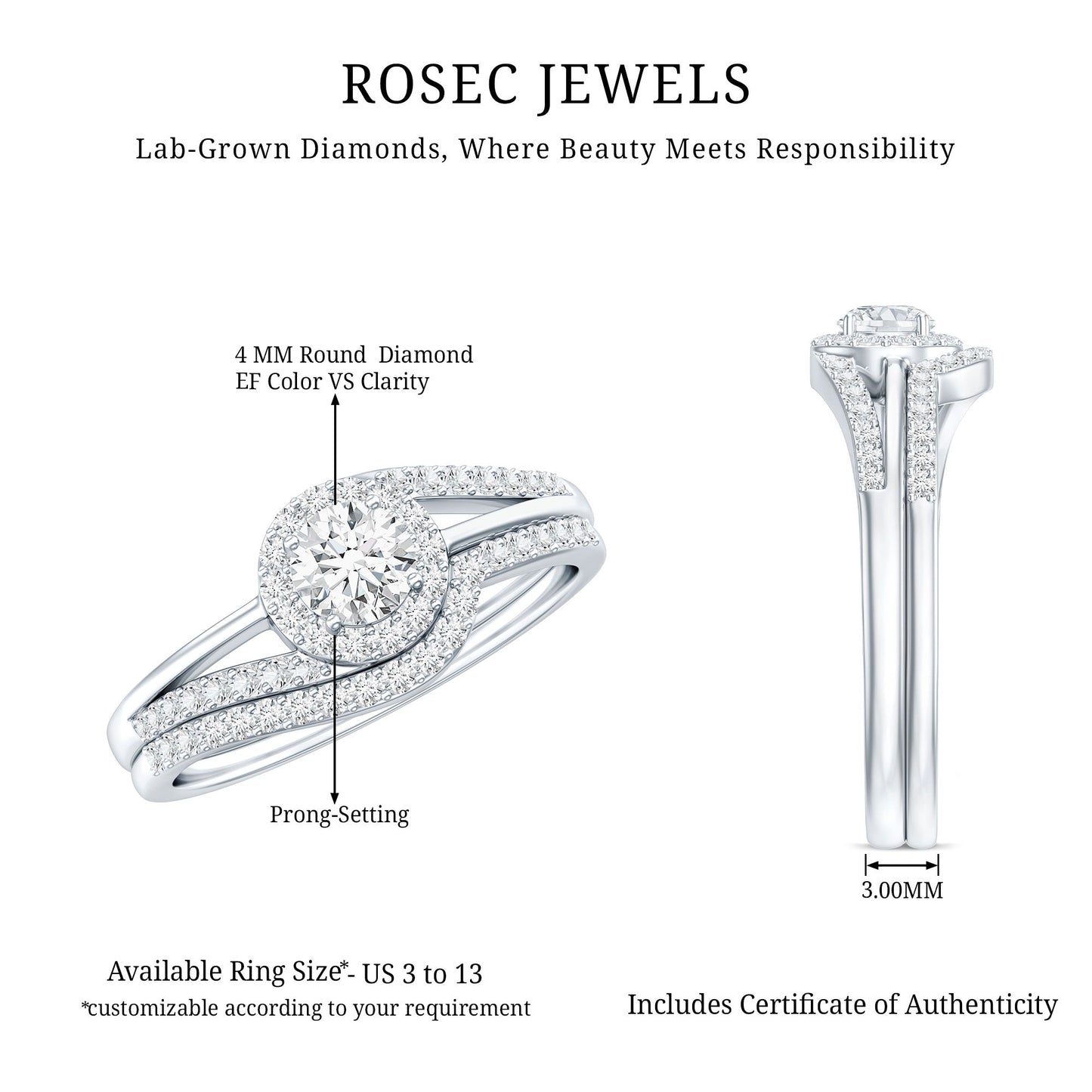 Certified Diamond Engagement Ring with Wedding Band