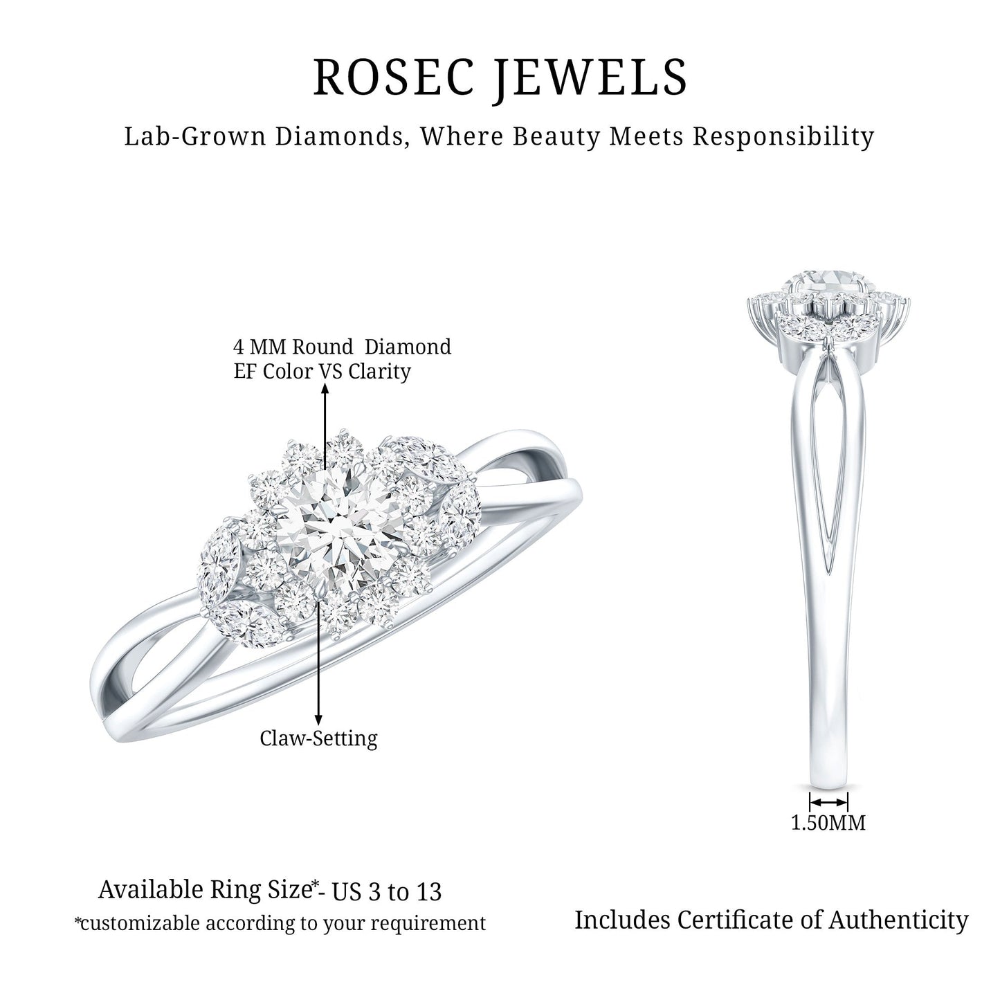 Halo Style Lab Grown Diamond Nature Engagement Ring