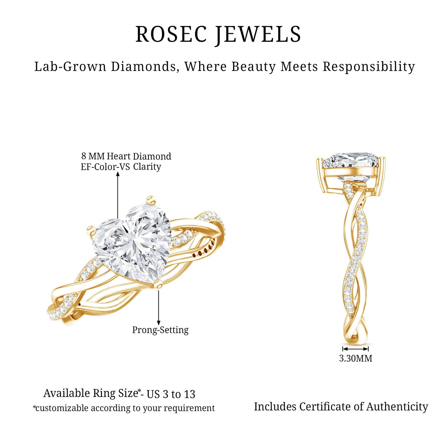 Brilliant Cut Lab Grown Diamond Heart Shape Engagement Ring