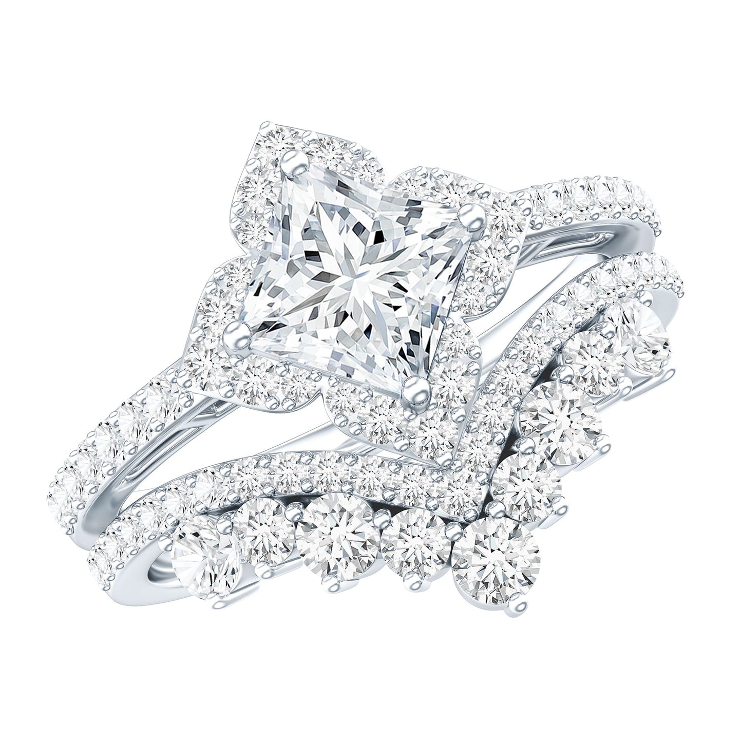1.25 Carat Princess Cut Lab Grown Diamond Designer Bridal Ring Set