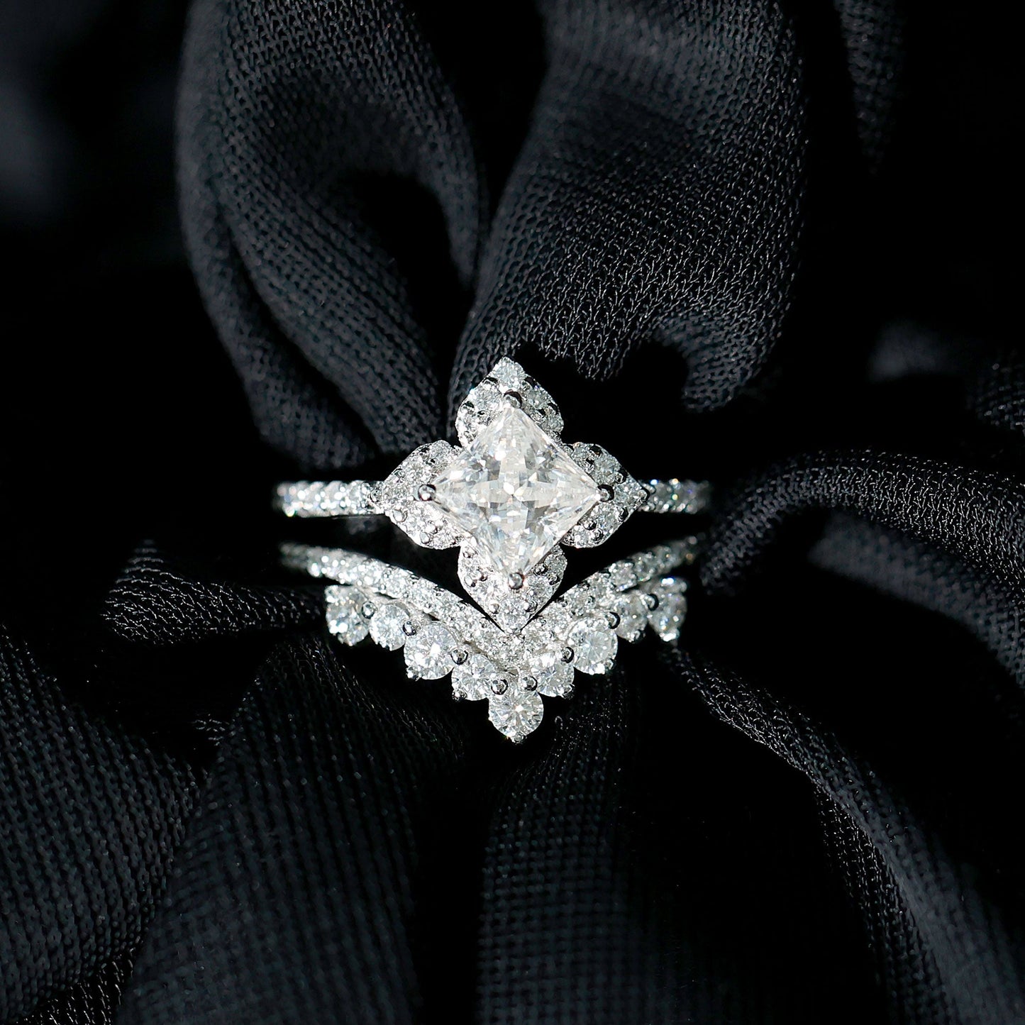 1.25 Carat Princess Cut Lab Grown Diamond Designer Bridal Ring Set