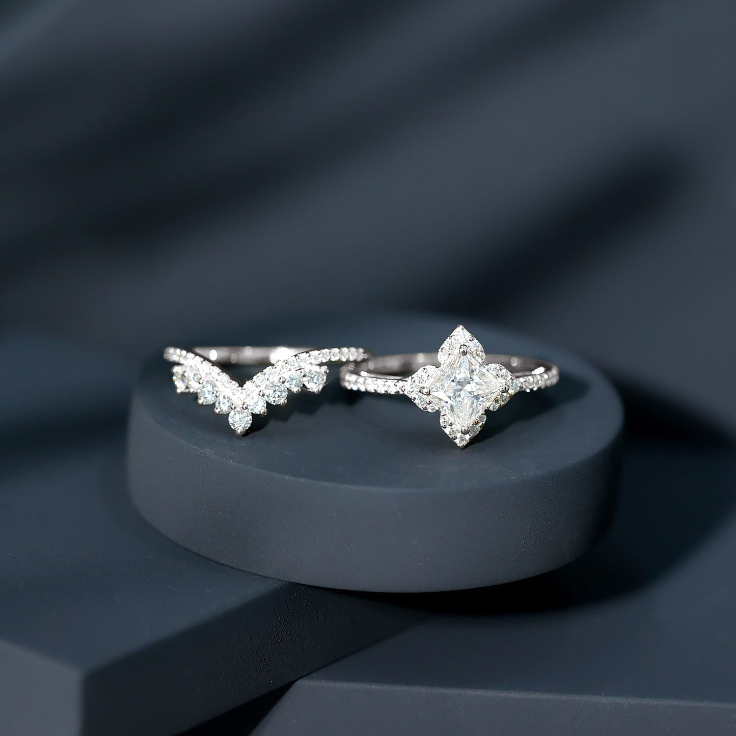 1.25 Carat Princess Cut Lab Grown Diamond Designer Bridal Ring Set