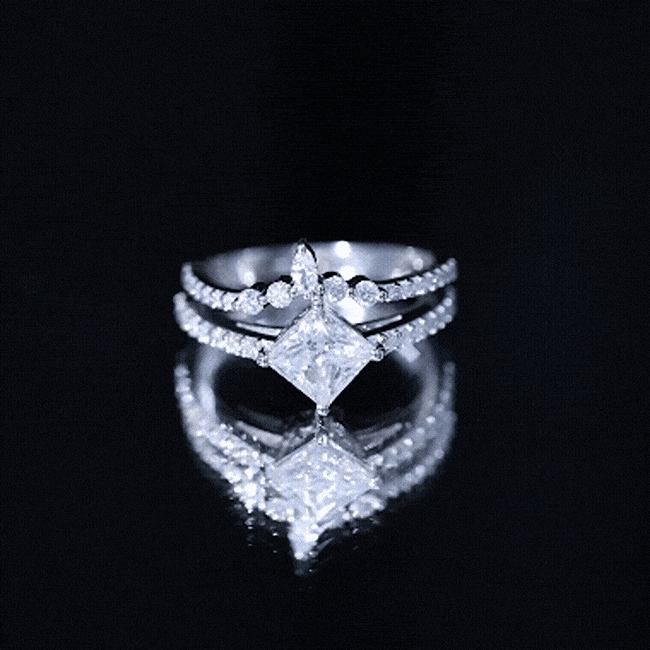 Lab Created Diamond Princess Cut Engagement Ring With Enhancer