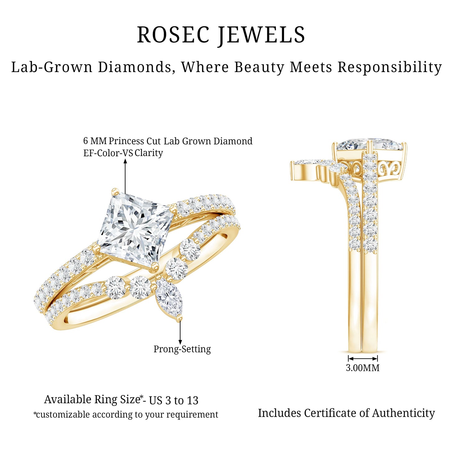 Lab Created Diamond Princess Cut Engagement Ring With Enhancer