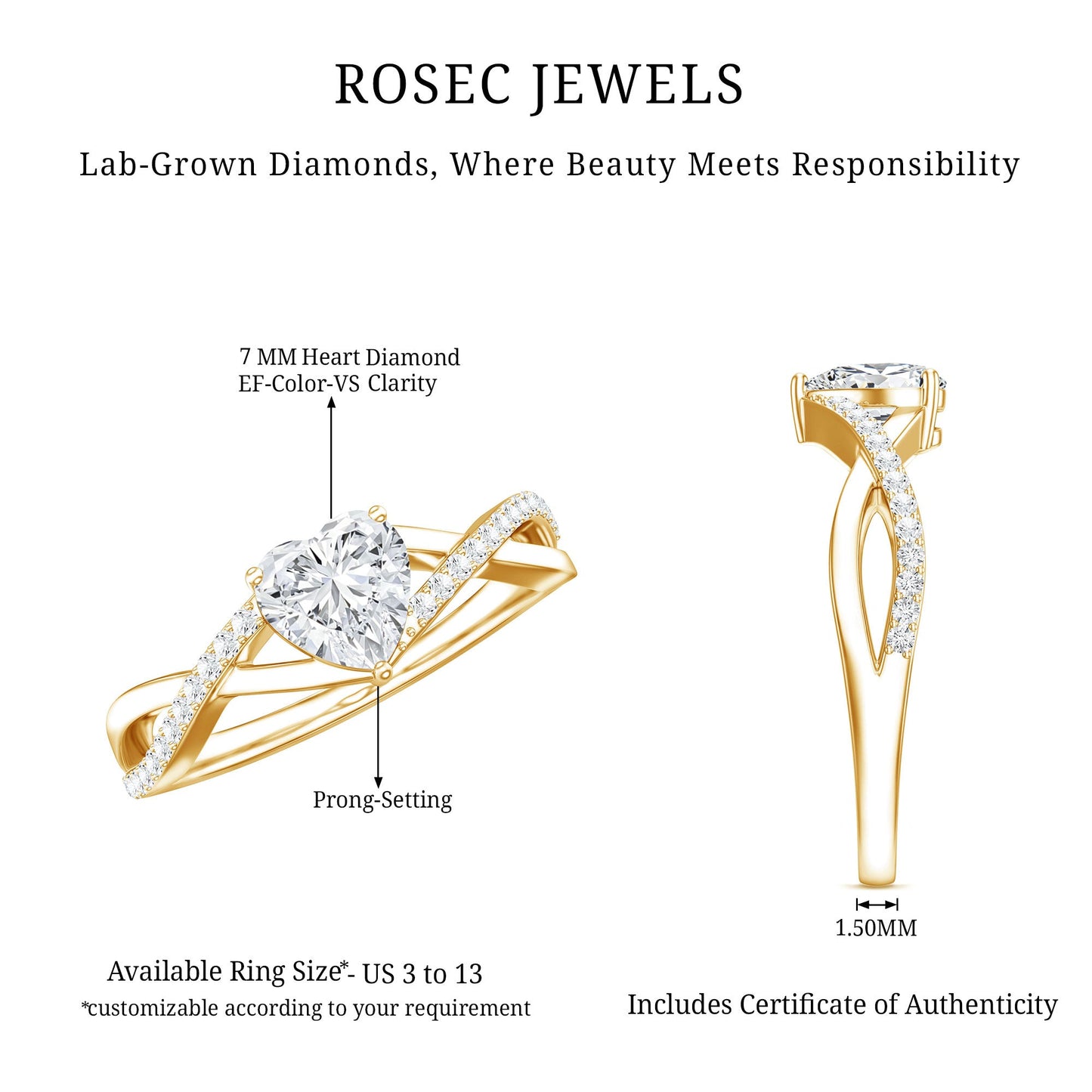 Lab Created Diamond Heart Crossover Engagement Ring