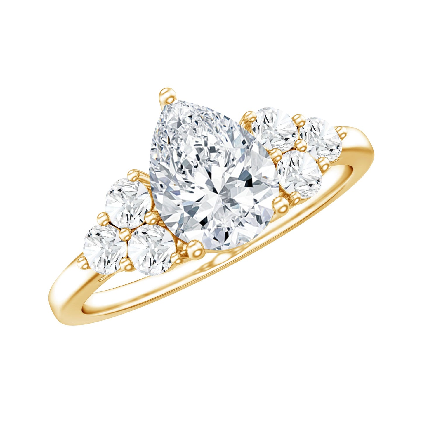 Lab Grown Diamond Teardrop Engagement Ring With Round Shape Trio