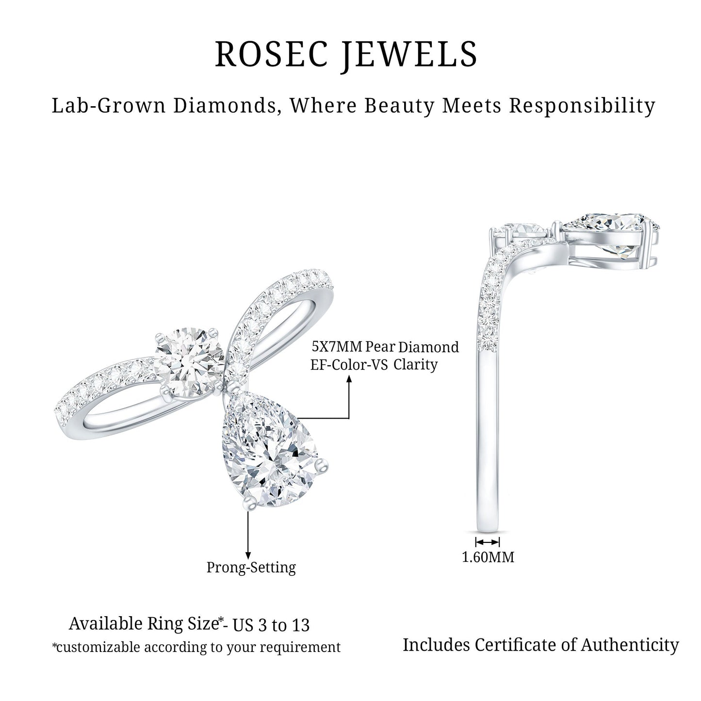 Designer Lab Grown Diamond Engagement Ring