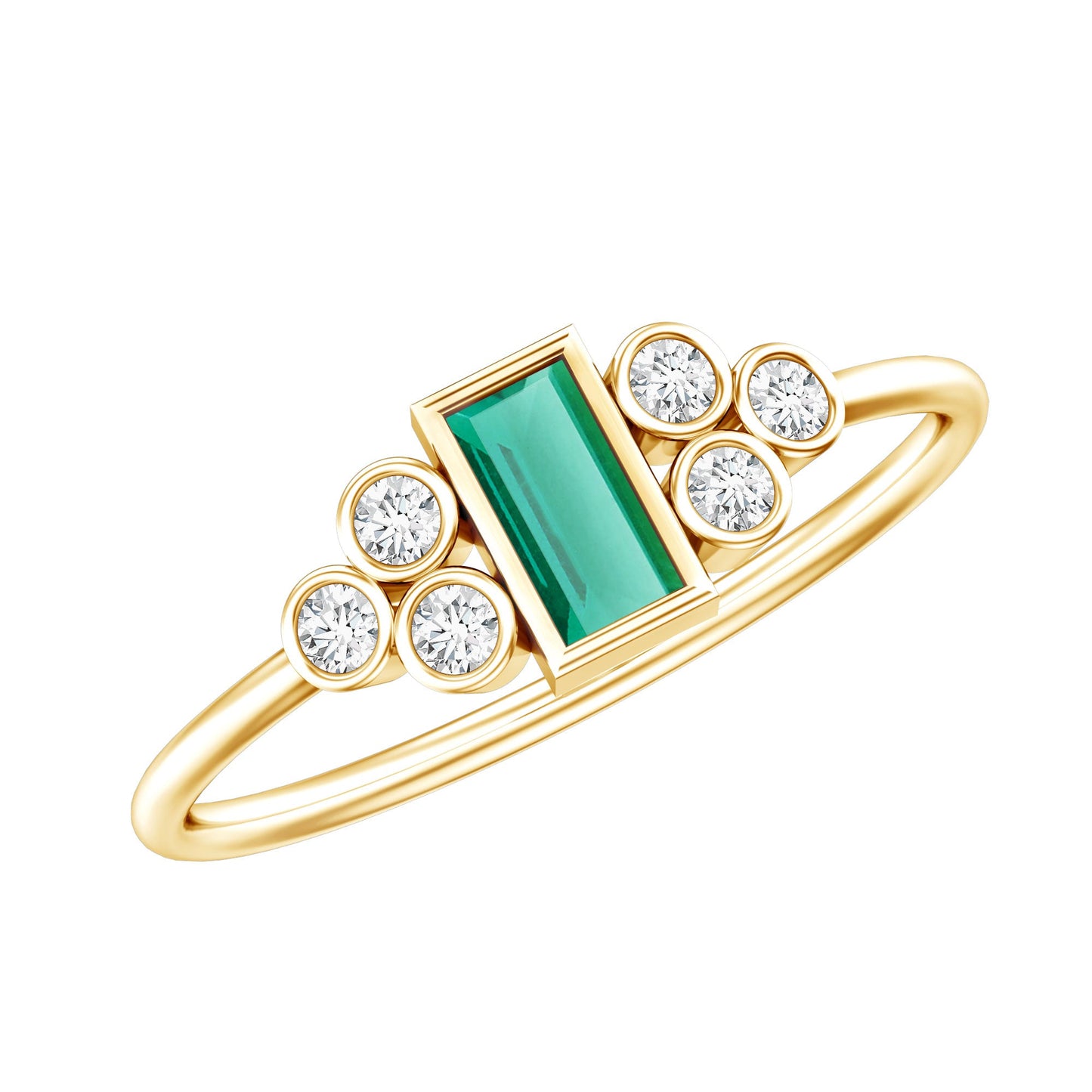 Bezel Set Lab Grown Emerald and Diamond Pre Engagement Ring
