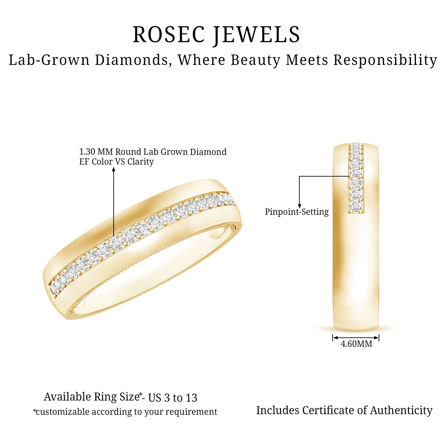 Certified Lab Grown Diamond Mens Wedding Band
