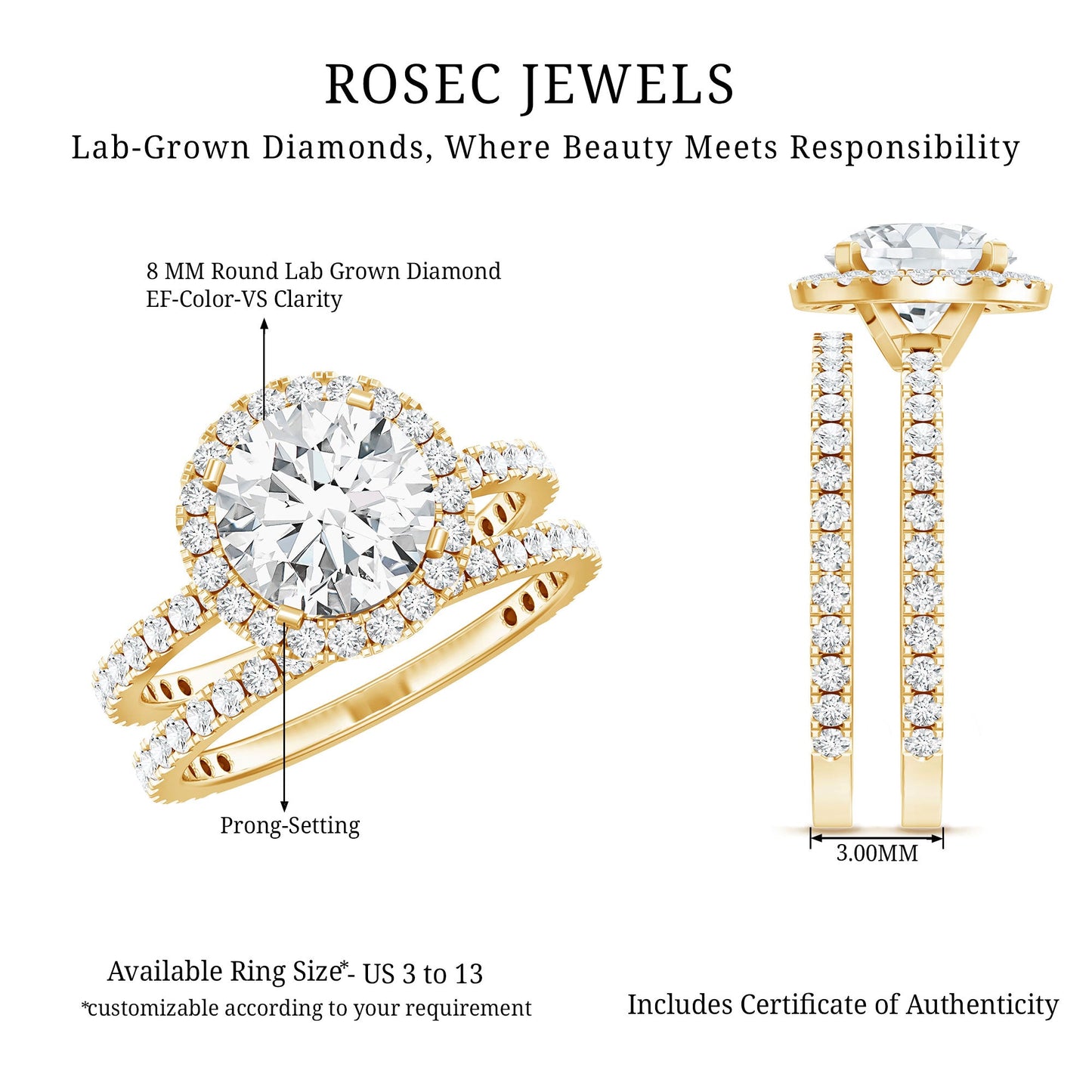 Lab Grown Diamond Halo Bridal Ring Set for Women