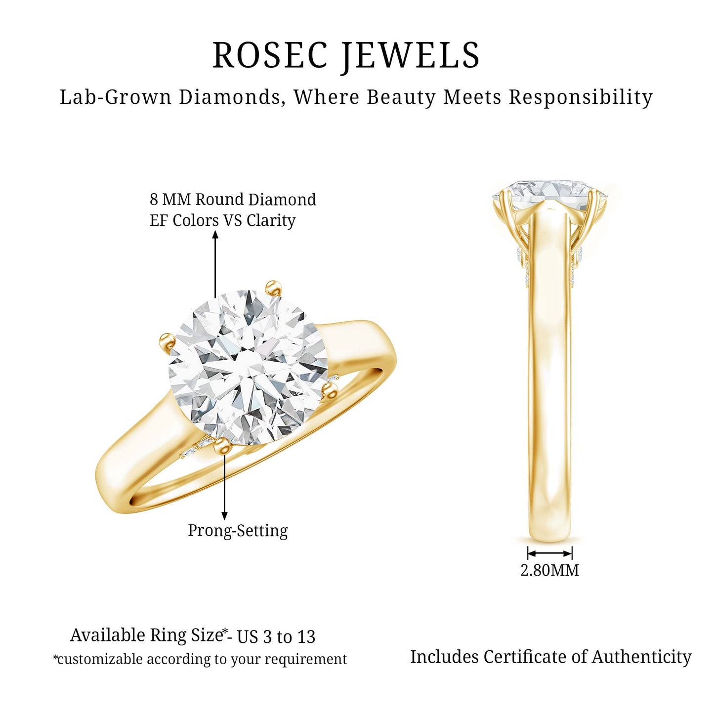 Brilliant Cut Lab Grown Diamond Classic Engagement Ring with Certificate