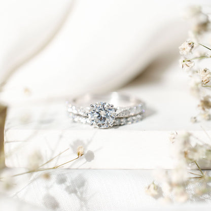 Certified 2 Carat Round Lab Grown Diamond Wedding Engagement Ring Set