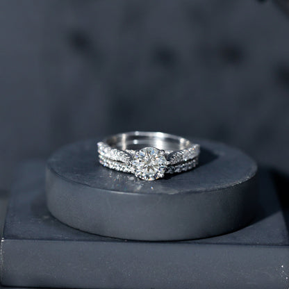 Certified 2 Carat Round Lab Grown Diamond Wedding Engagement Ring Set