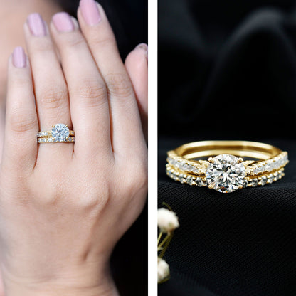 Certified 2 Carat Round Lab Grown Diamond Wedding Engagement Ring Set
