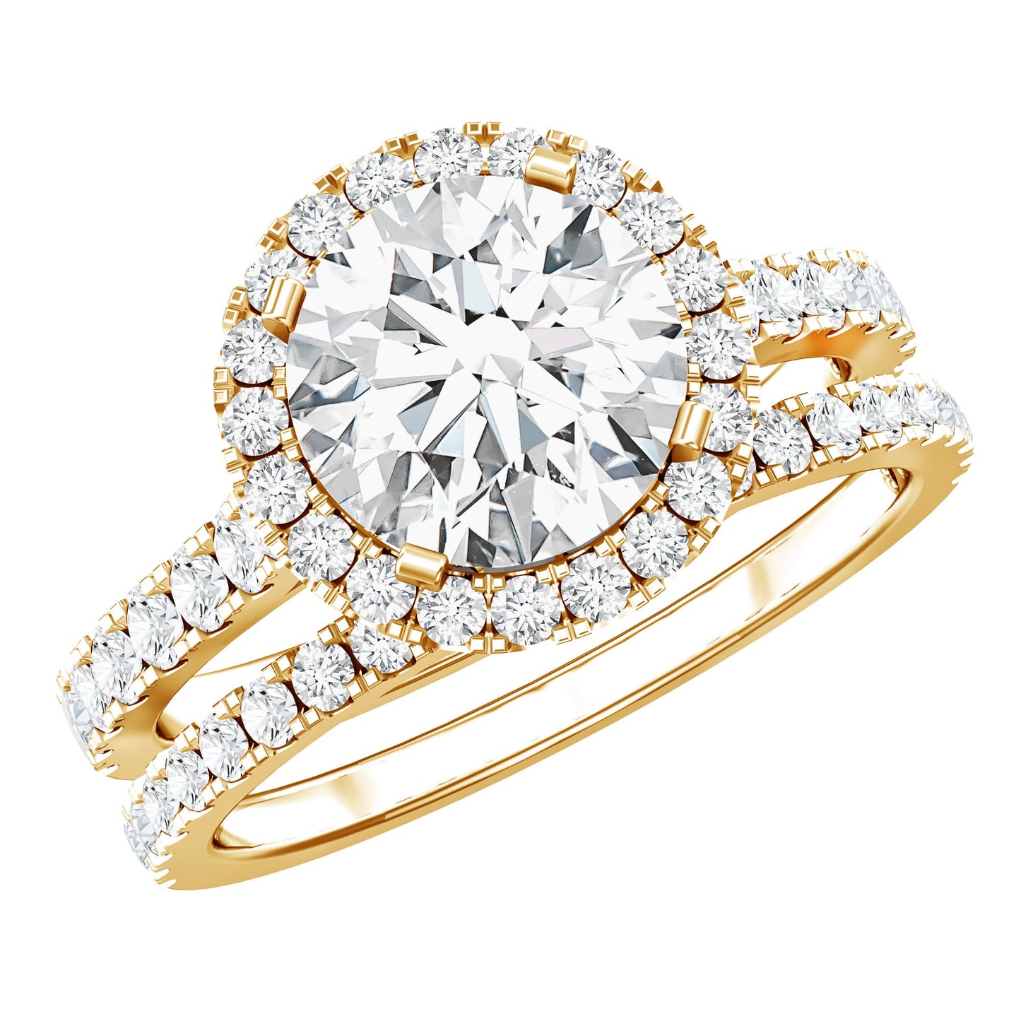 Certified Lab Grown Diamond Halo Ring With Wedding Band