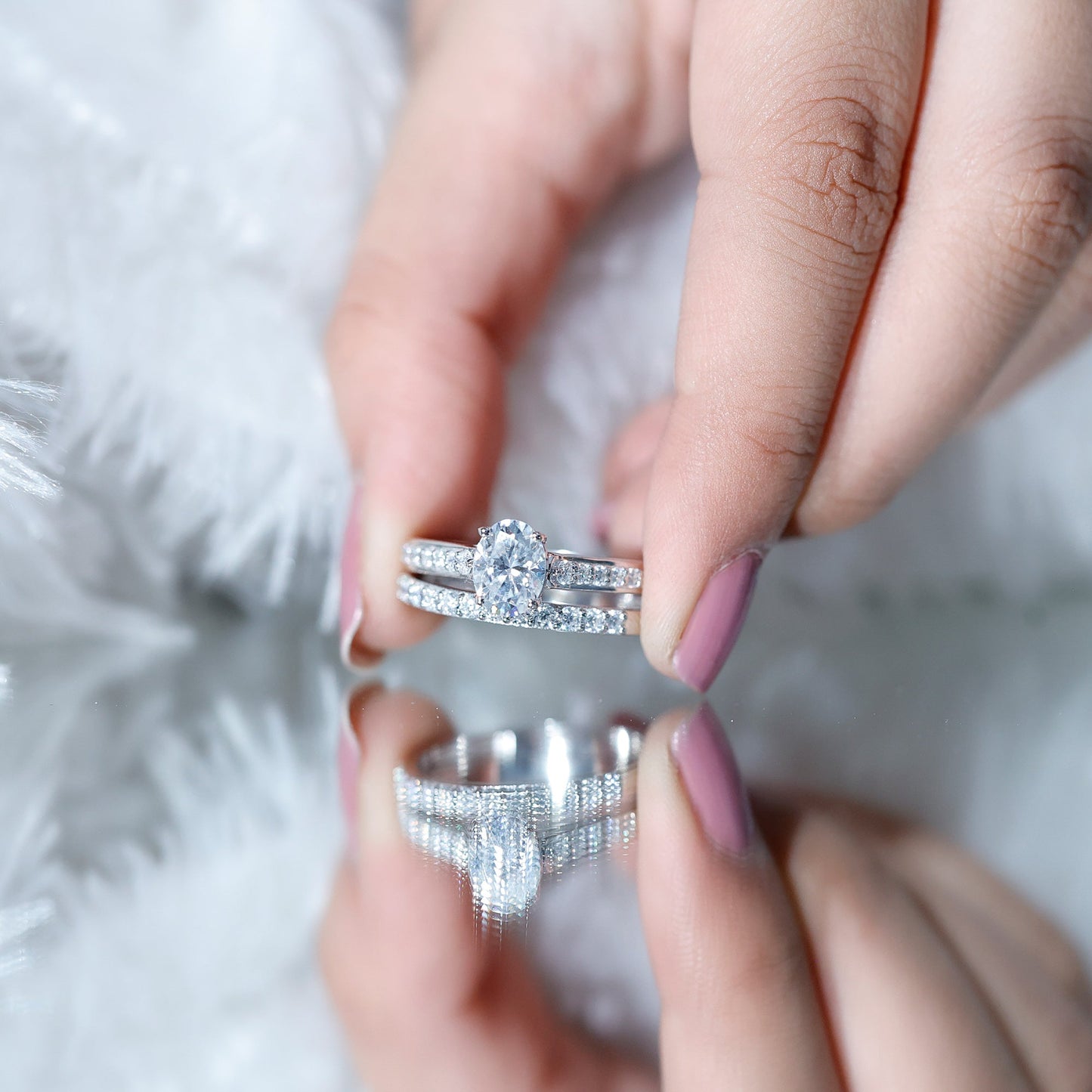 1 Carat Oval Lab Created Diamond Solitaire Engagement Ring Set for Women