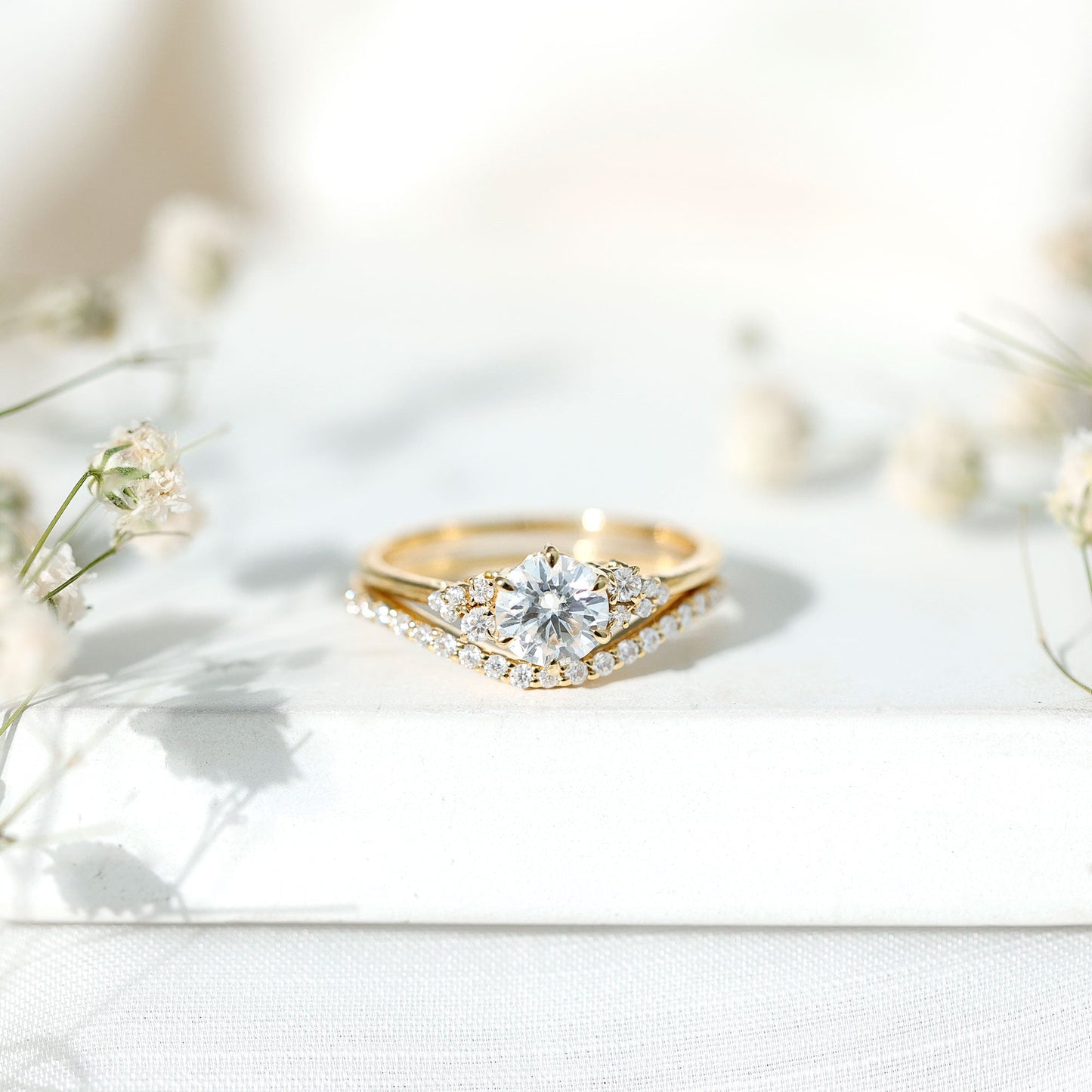 Certified Diamond Bridal Ring Set with Curved Band