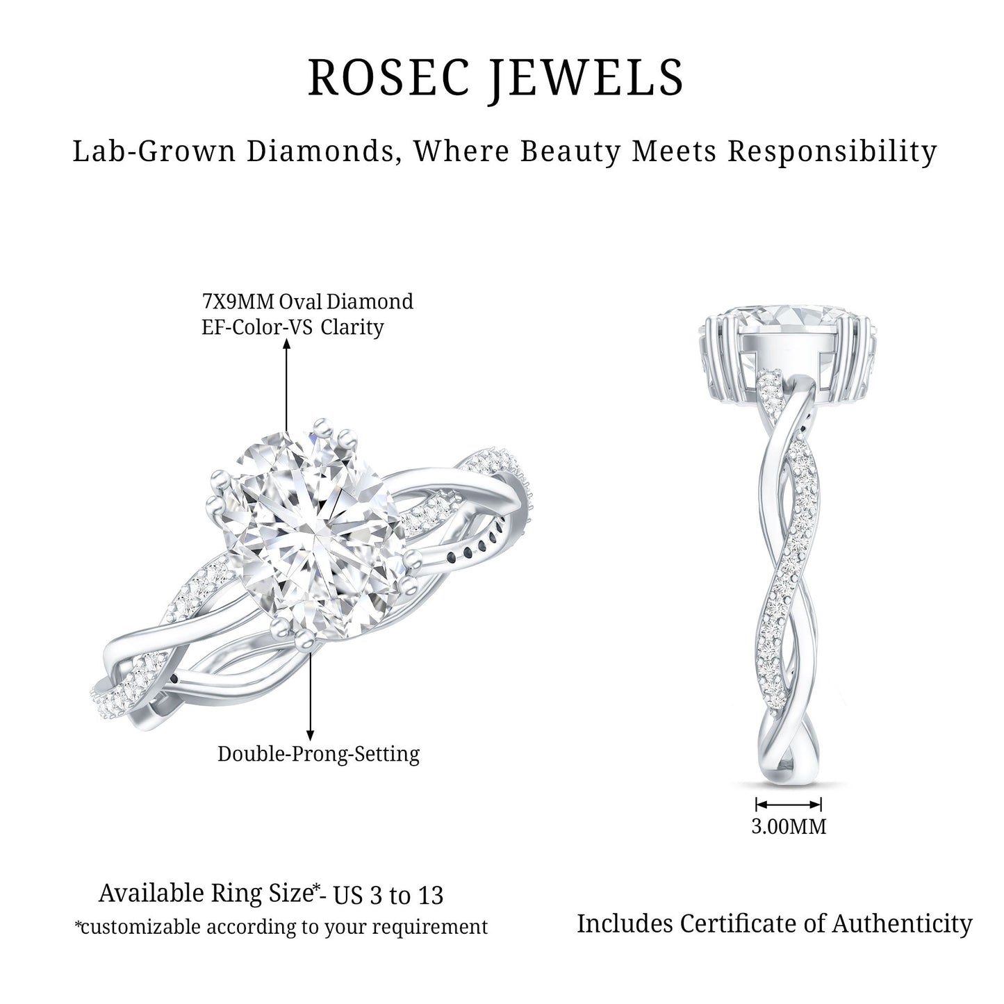 2 Carat Lab Grown Diamond Oblong Engagement Ring