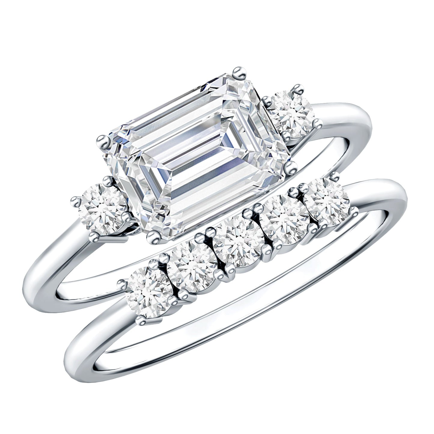 Lab Diamond Emerald Cut Engagement Ring With Band