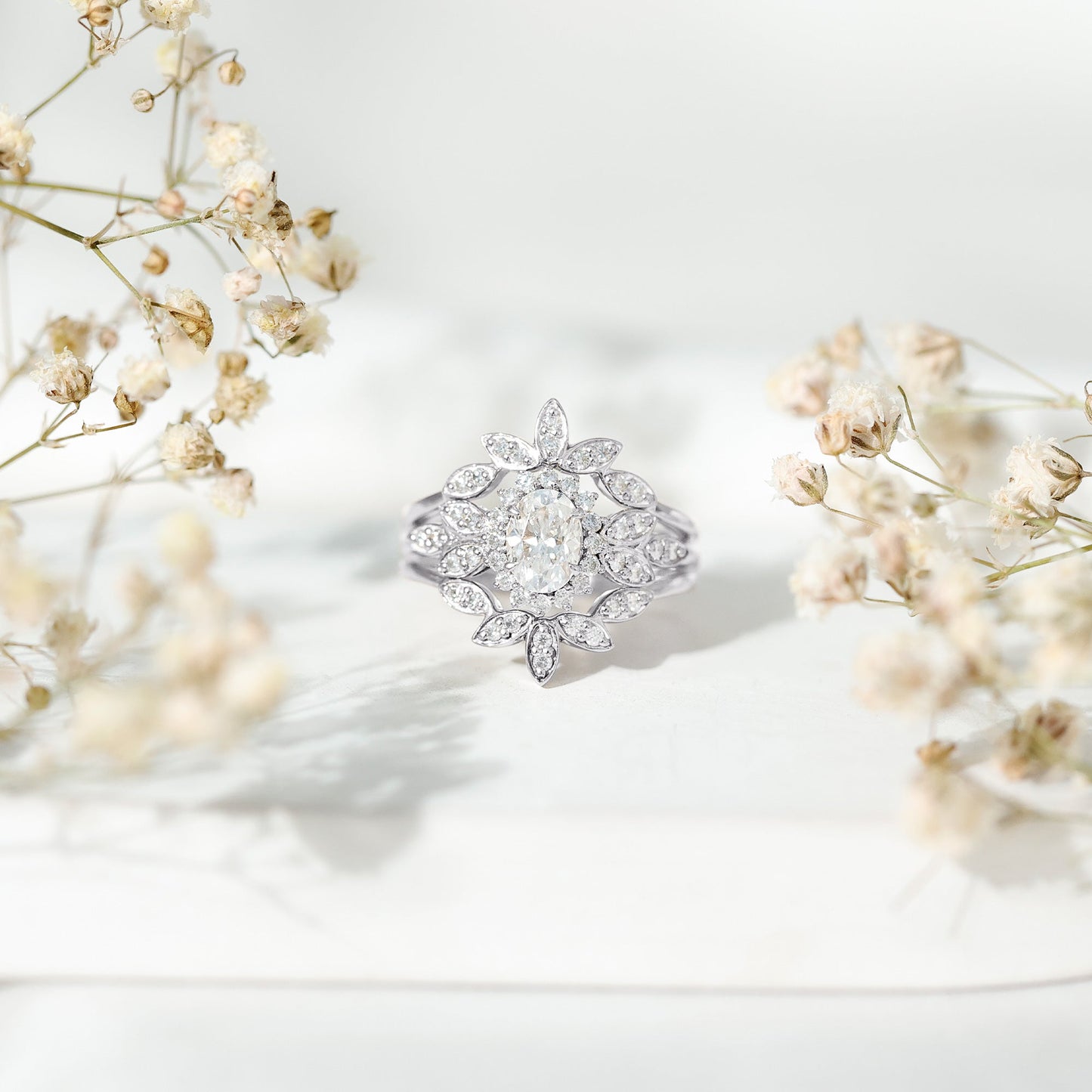 0.7 Carat Lab Grown Diamond Vintage Engagement Ring with 2 Wedding Bands