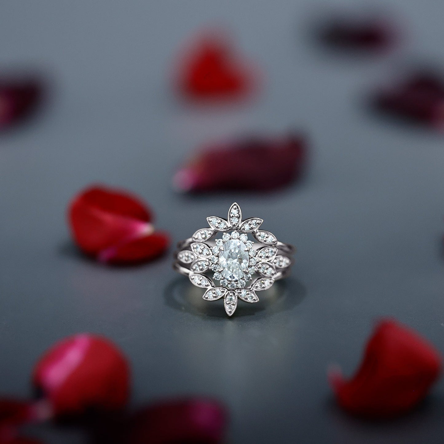 0.7 Carat Lab Grown Diamond Vintage Engagement Ring with 2 Wedding Bands