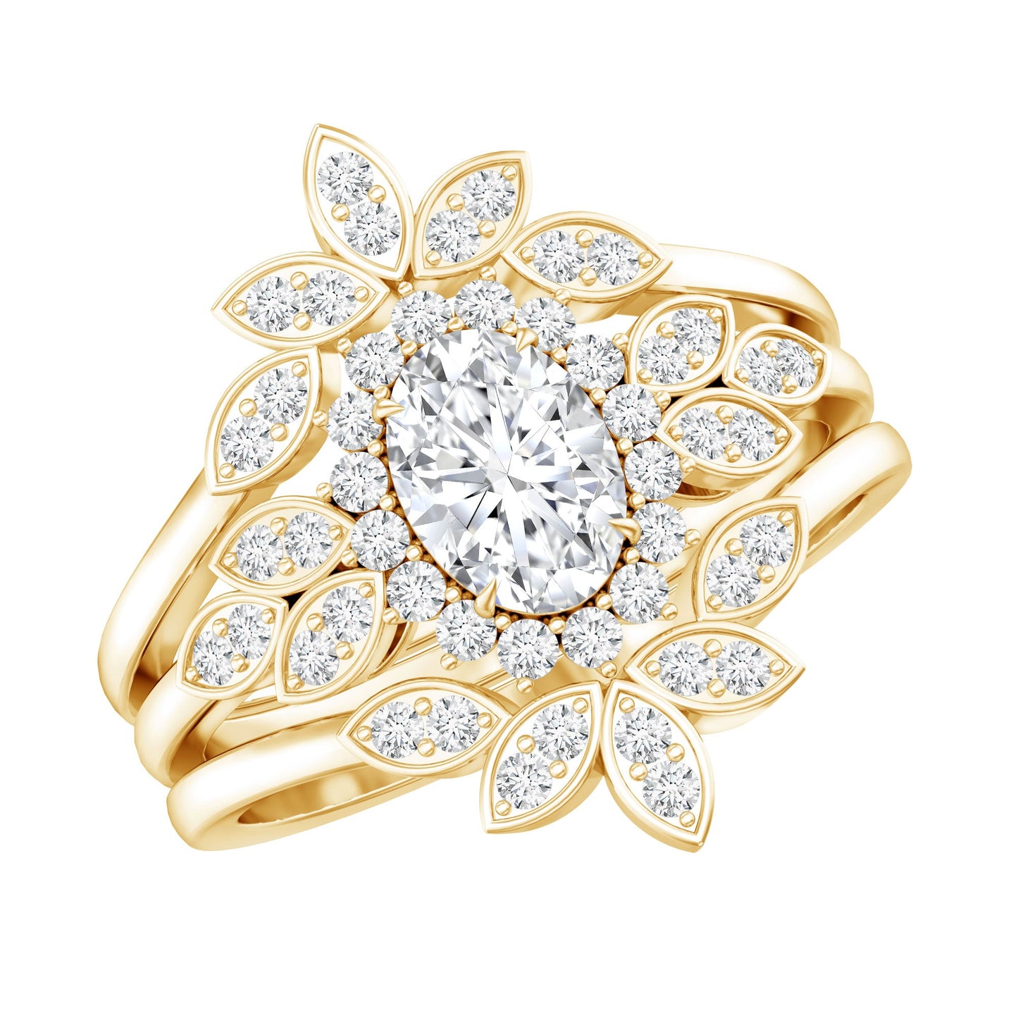 0.7 Carat Lab Grown Diamond Vintage Engagement Ring with 2 Wedding Bands