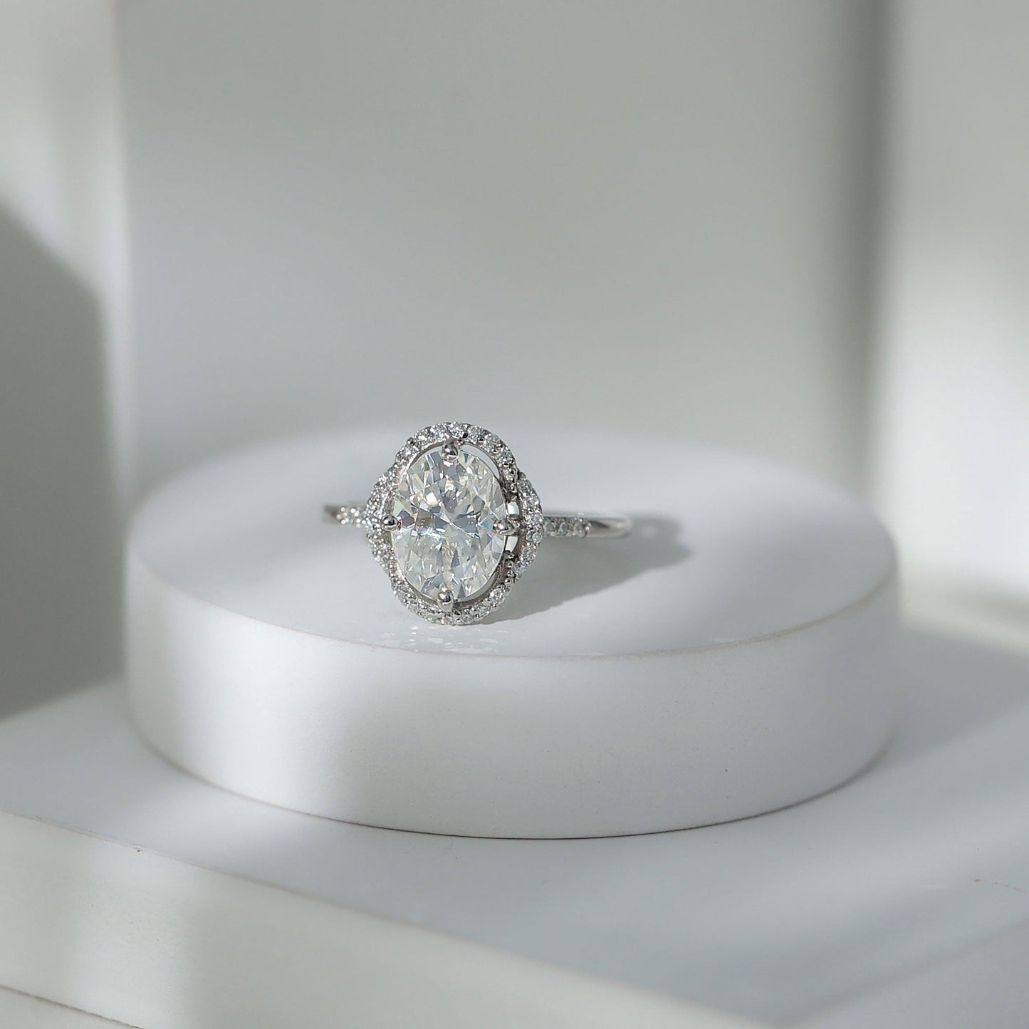 Brilliant Cut Oval Lab Grown Diamond Halo Engagement Ring