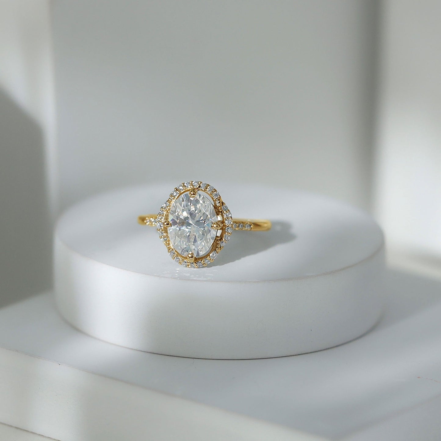 Brilliant Cut Oval Lab Grown Diamond Halo Engagement Ring