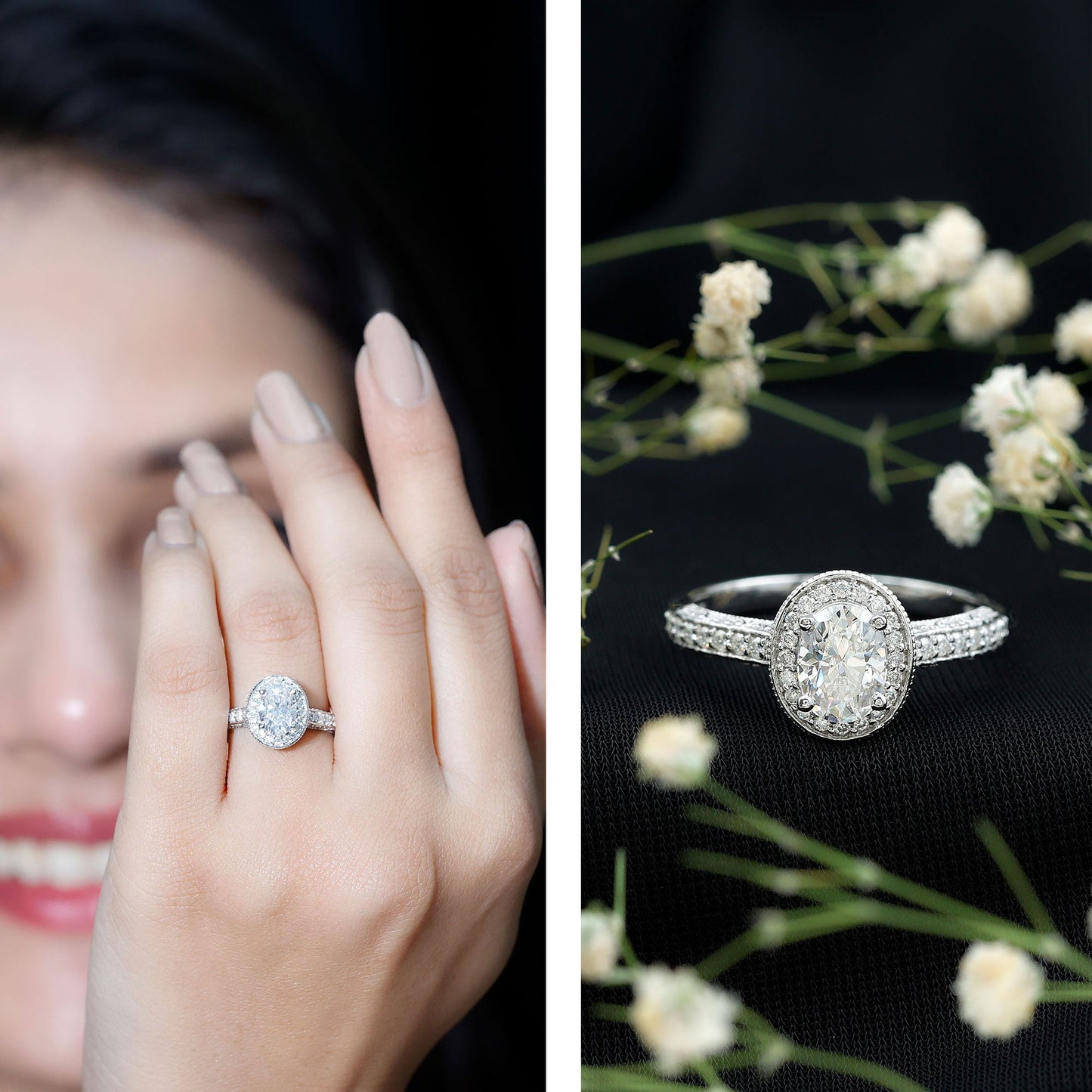 1.2 Carat Oval Lab Grown Diamond Halo Engagement Ring