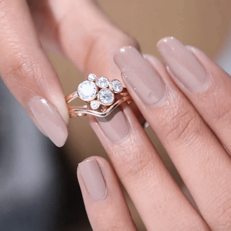 Bezel Set Lab Created Diamond Cluster Wedding Ring Set