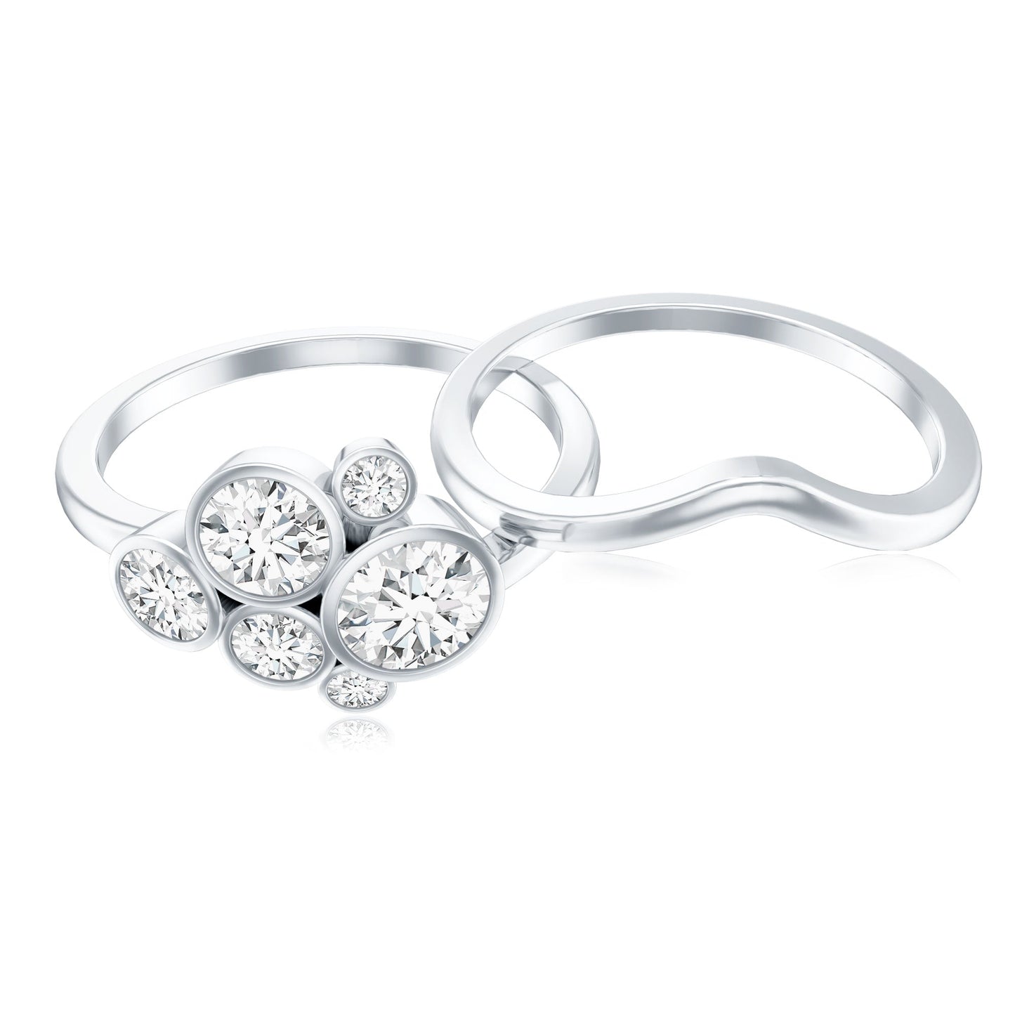 Bezel Set Lab Created Diamond Cluster Wedding Ring Set