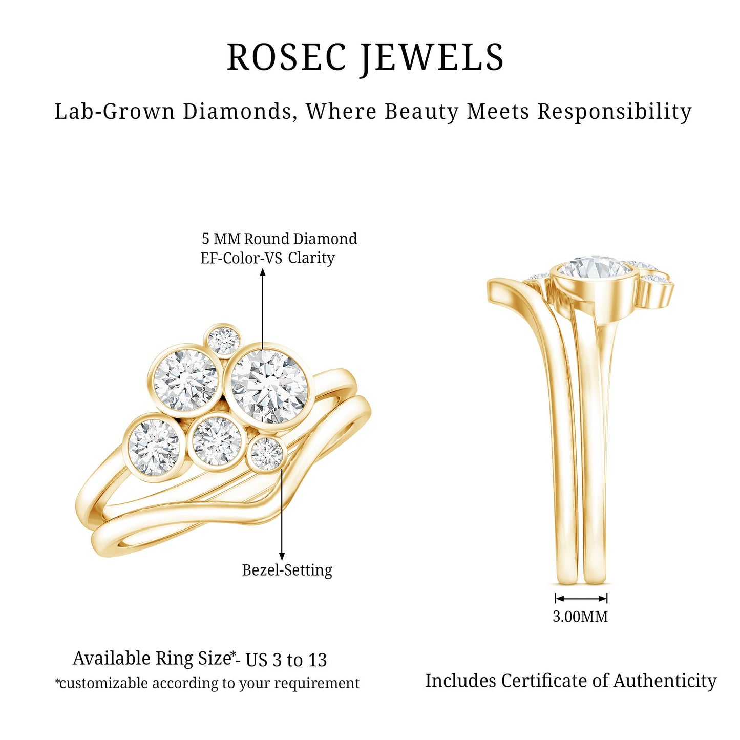 Bezel Set Lab Created Diamond Cluster Wedding Ring Set