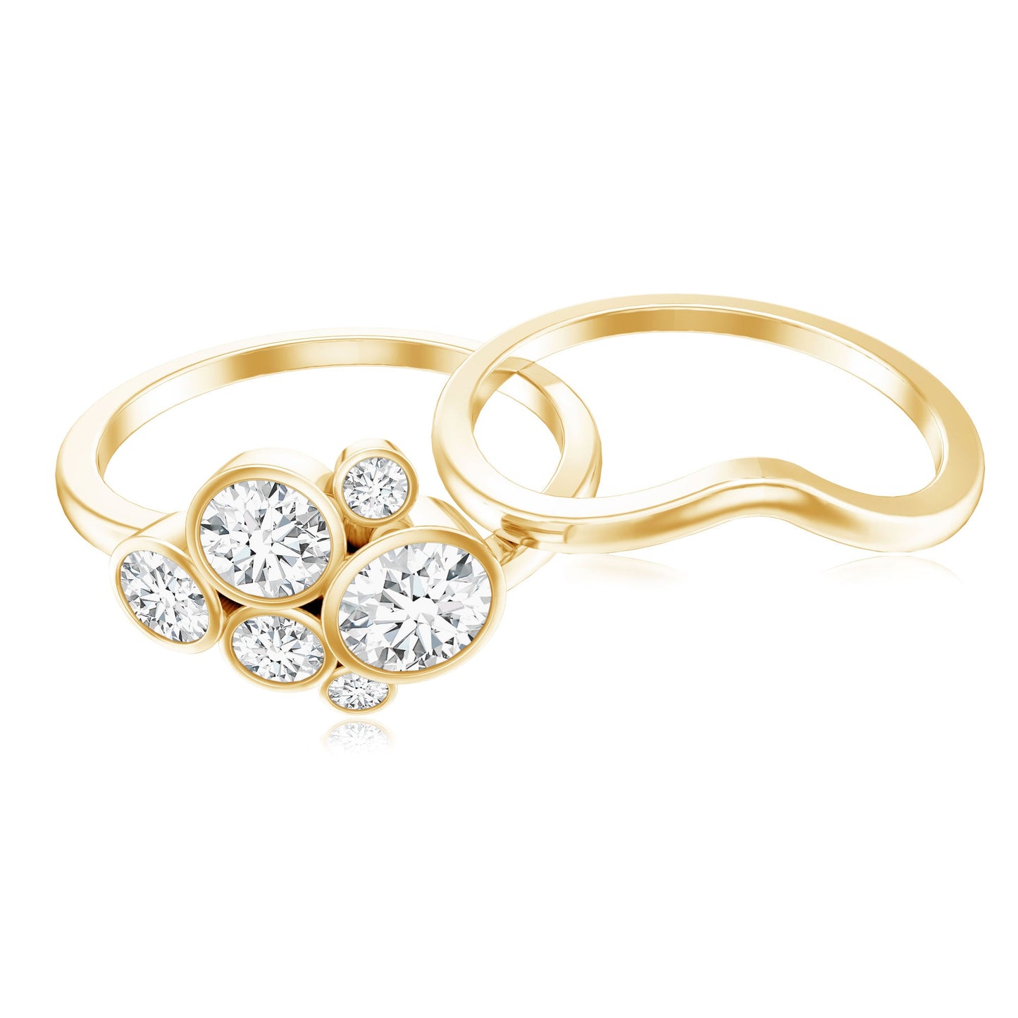 Bezel Set Lab Created Diamond Cluster Wedding Ring Set