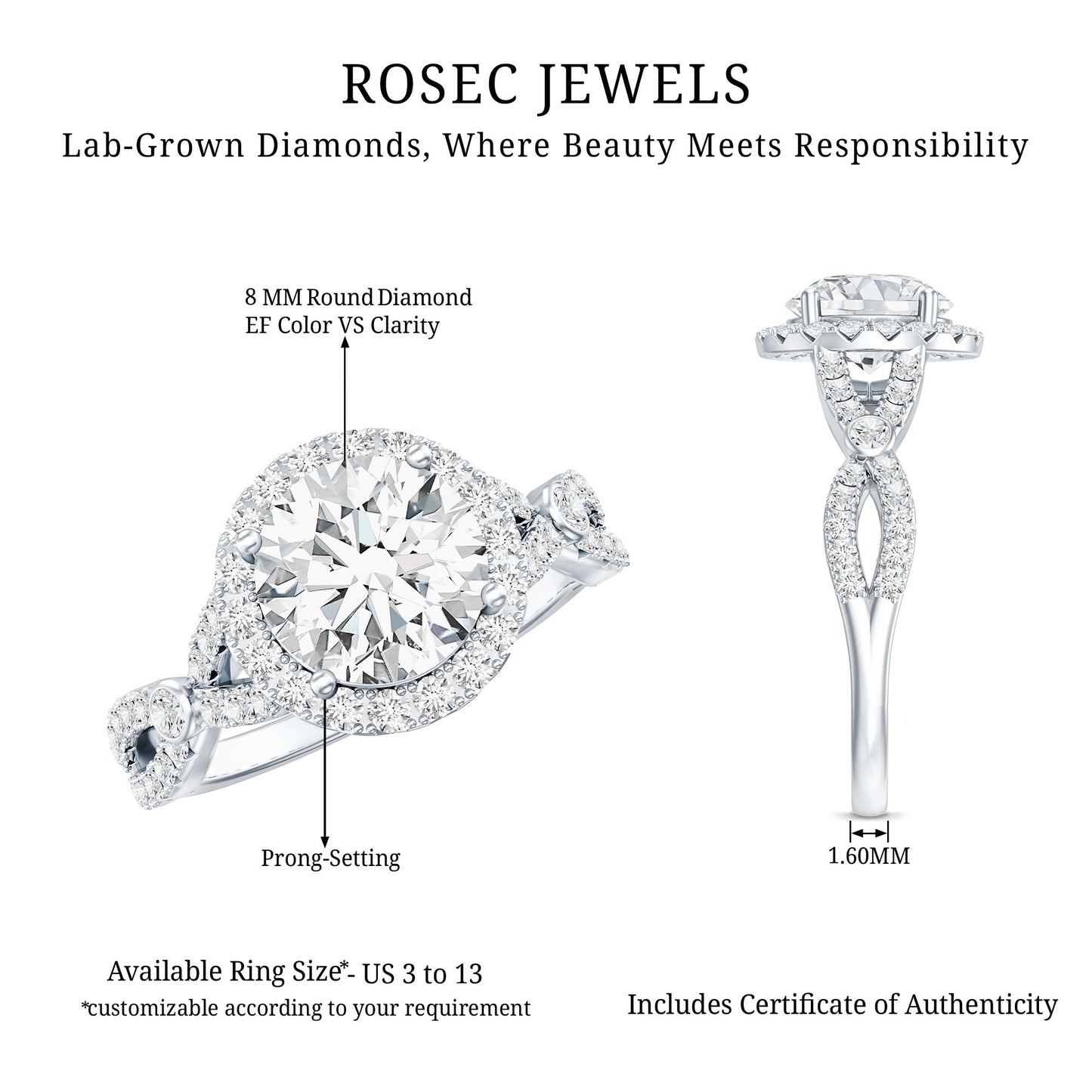 Criss Cross Lab Grown Diamond Halo Engagement Ring For Women