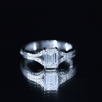 Emerald Cut Lab Diamond Engagement Ring With Split Shank Ring