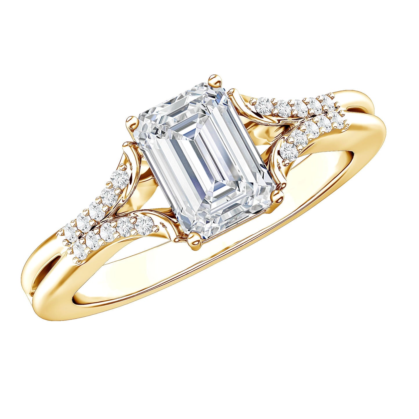 Emerald Cut Lab Diamond Engagement Ring With Split Shank Ring
