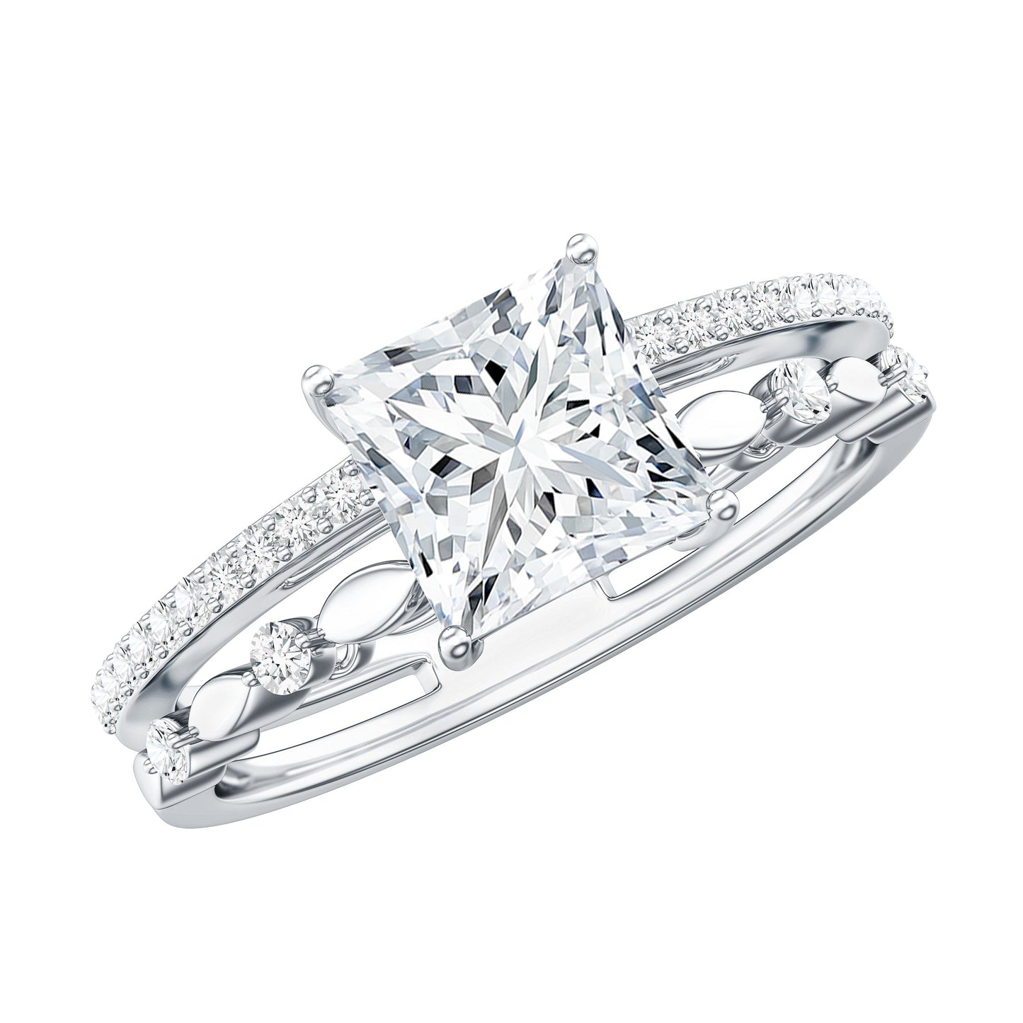 Brilliant Cut Lab Grown Diamond Solitaire Double Band Ring for Women