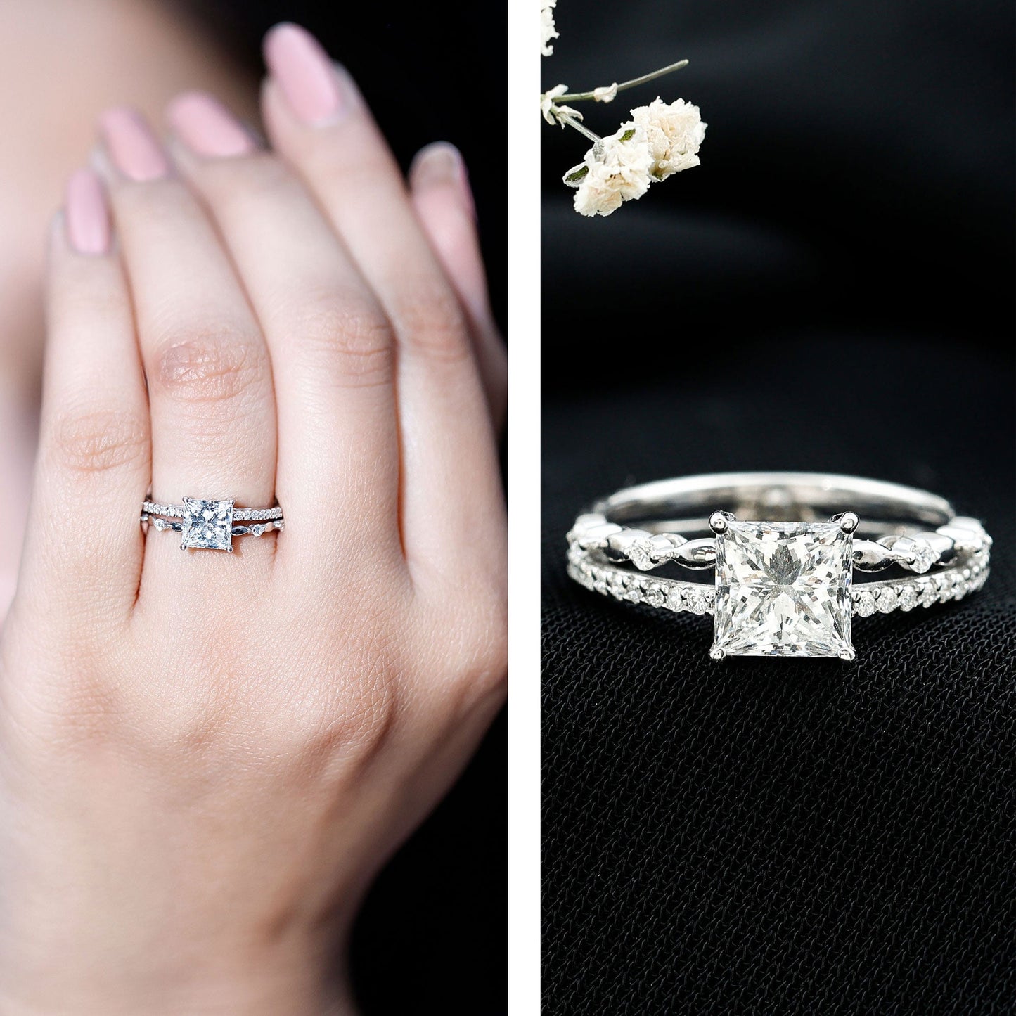 Brilliant Cut Lab Grown Diamond Solitaire Double Band Ring for Women