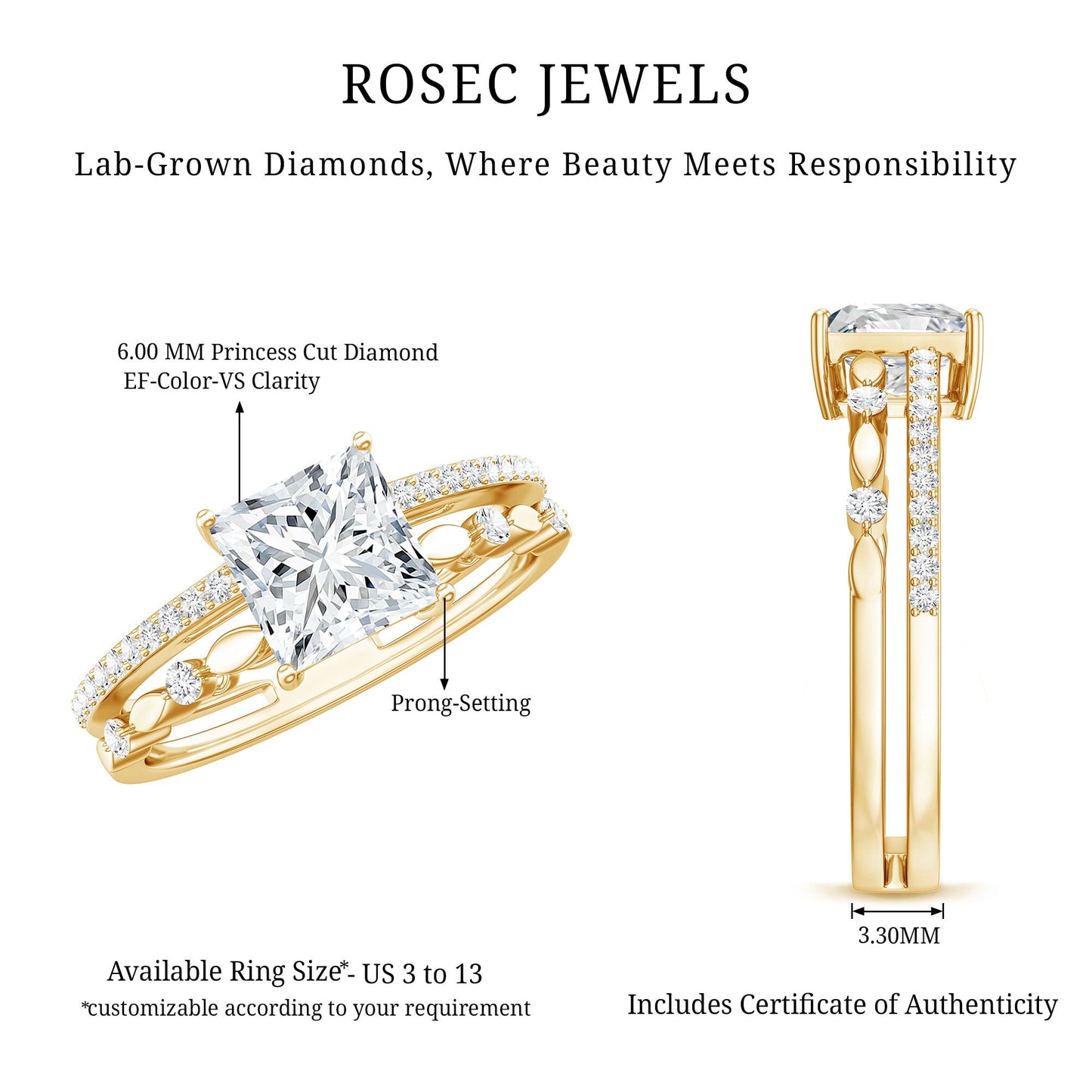 Brilliant Cut Lab Grown Diamond Solitaire Double Band Ring for Women